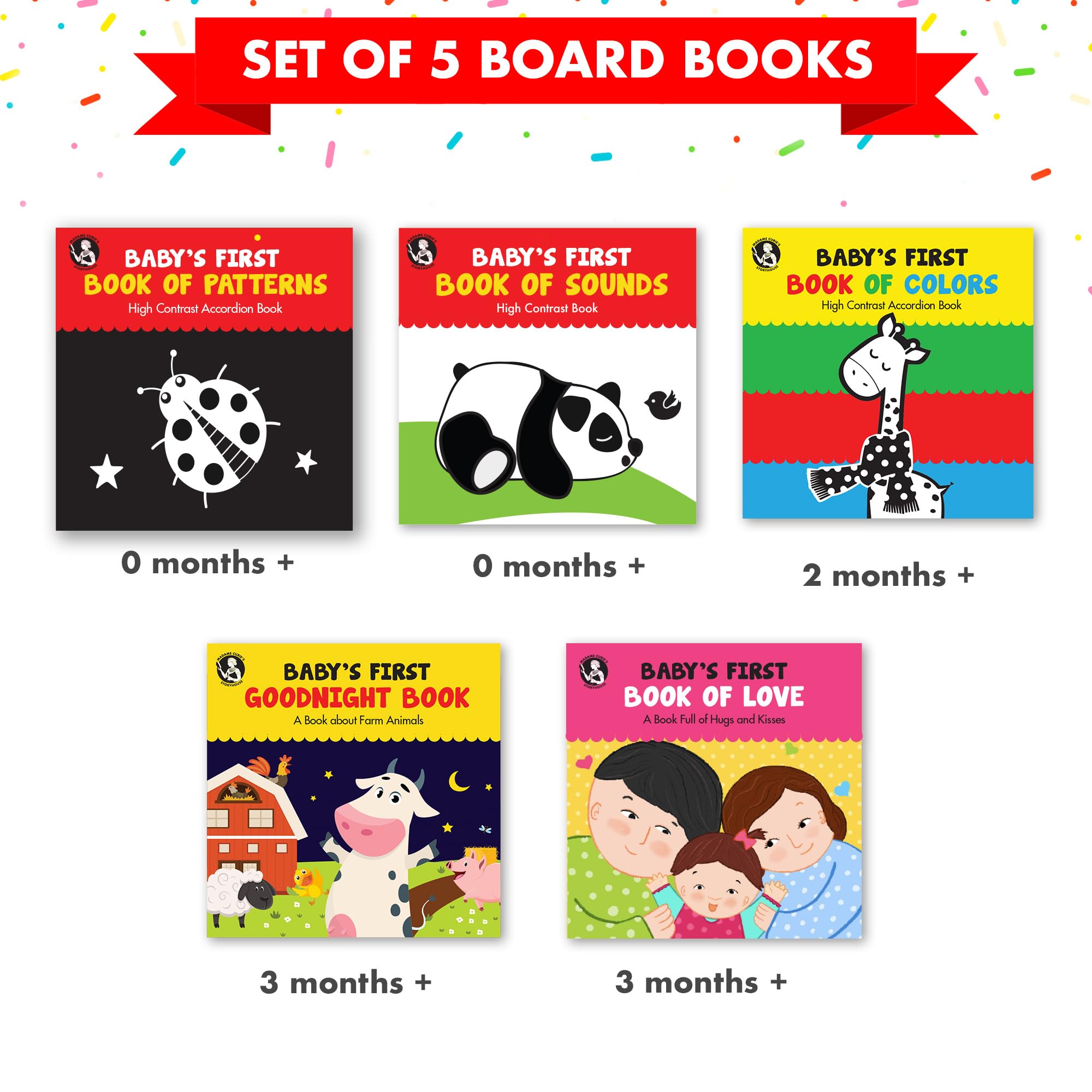 Madame Curie Baby Board Books | Toys for 0-1 Year Olds | Perfect for Newborn Learning & Play