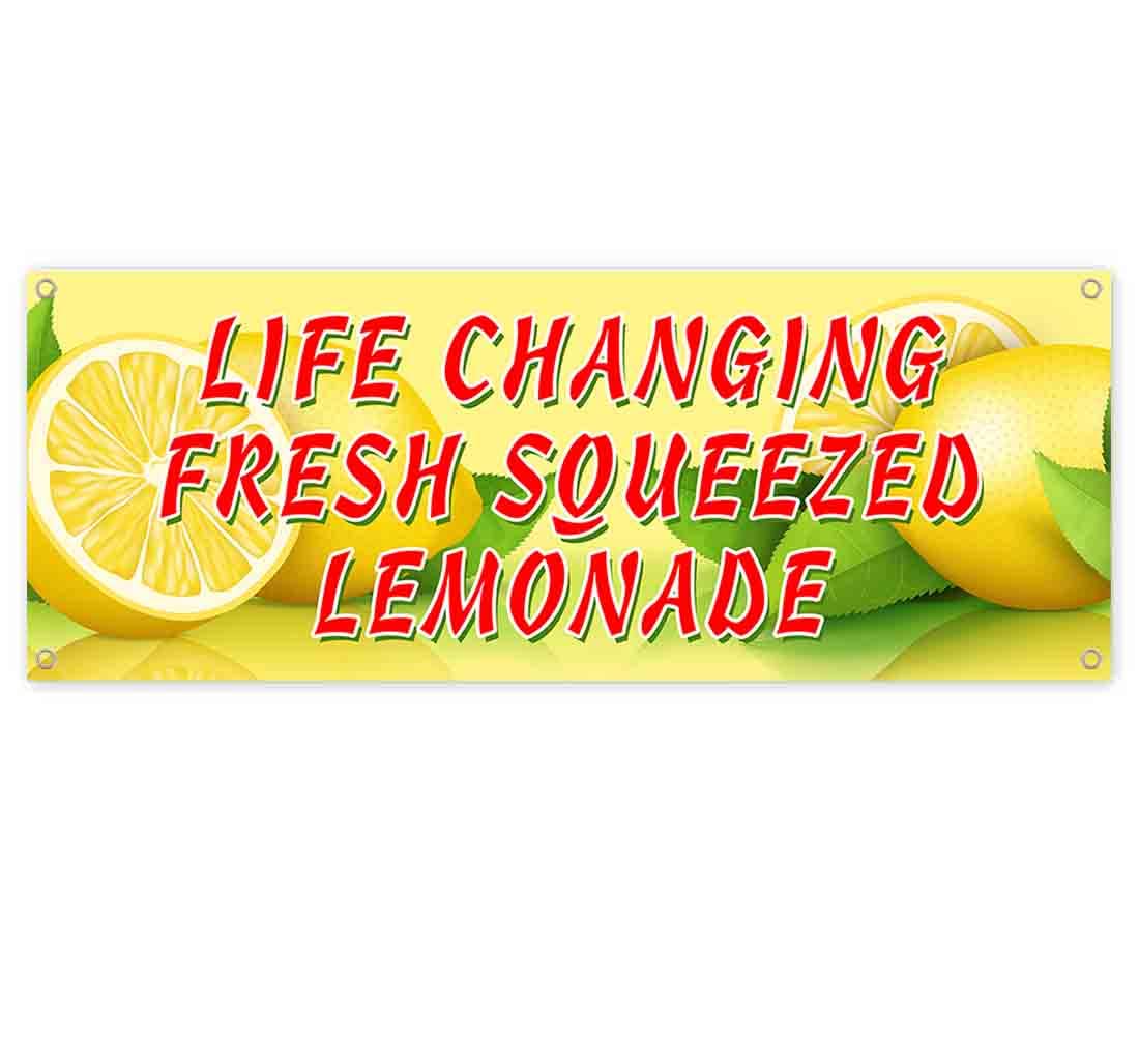 Life Changing Lemonade Banner 13 oz - Heavy Duty Vinyl Sign with Metal Grommets - Single Sided Non-Fabric Outdoor/Indoor Decoration for Parties, Events & Business Promotion