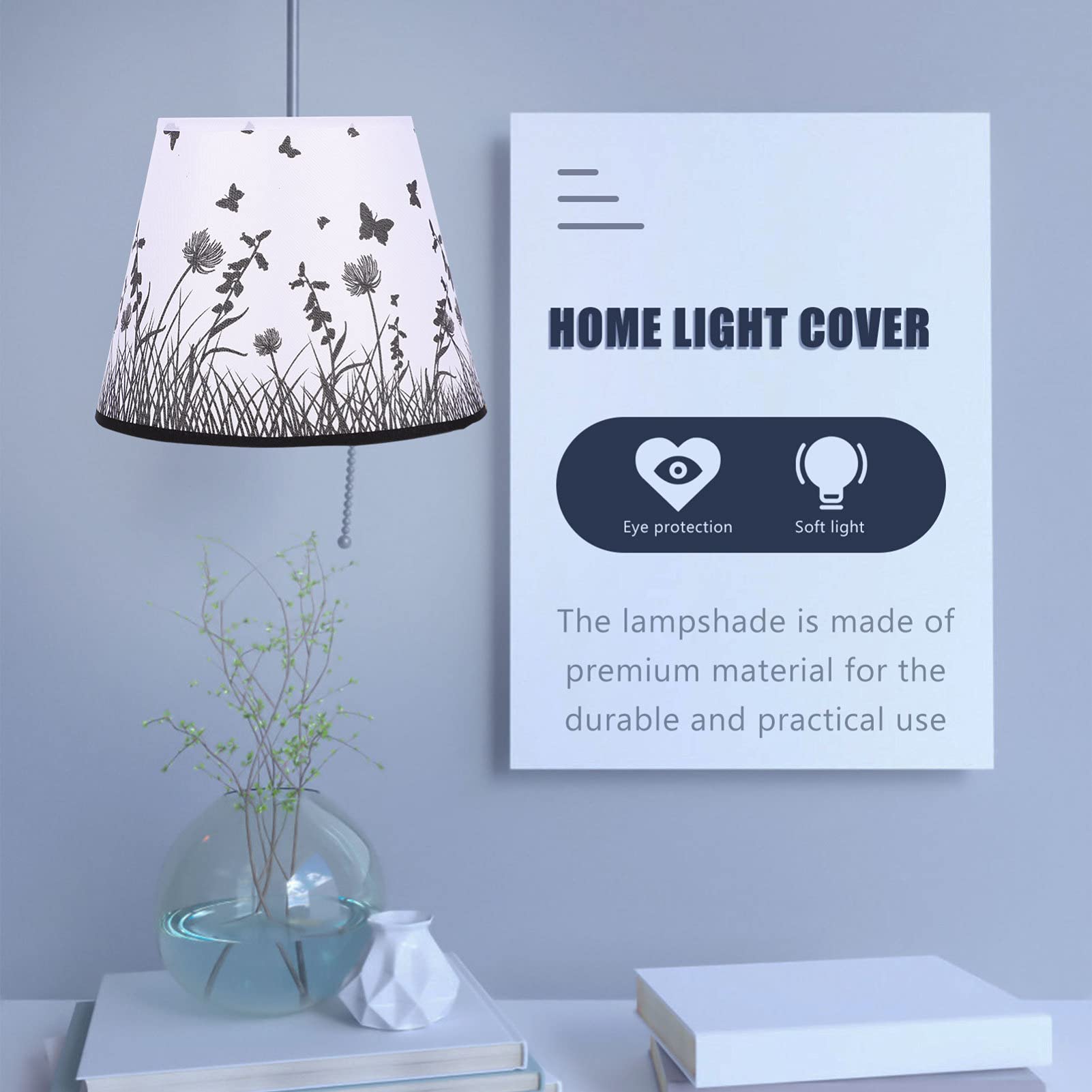 SOLUSTRE Floral Clip-On Drum Lamp Shade - Black Fabric Lampshade Cover for Table, Desk & Nightstand Lamps - Perfect for Bedroom, Living Room & Office Lighting Decor
