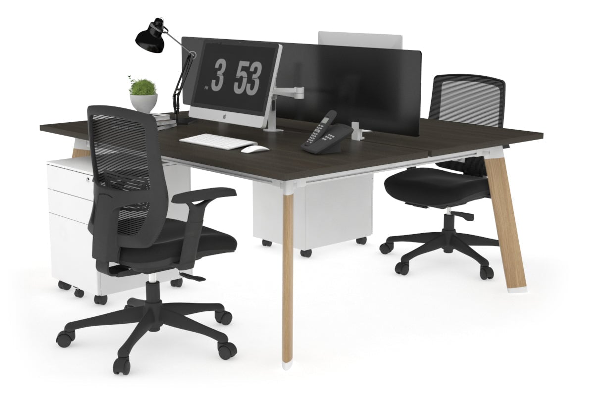 2 Person Workstation with Wood Imprint Frame - 1800L x 800W Office Desk with Cable Management Scallop | Perfect for Shared Workspaces, Home Offices & Collaborative Environments