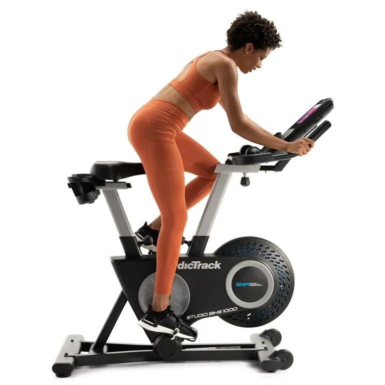 NordicTrack Studio Bike 1000 - Indoor Cycling Exercise Bike with 10” HD Touchscreen, 22 Digital Resistance Levels & Free 3 lb Dumbbells - Perfect for Home Workouts, Cardio Training & iFIT Interactive Fitness (Includes 30-Day Membership) - Black