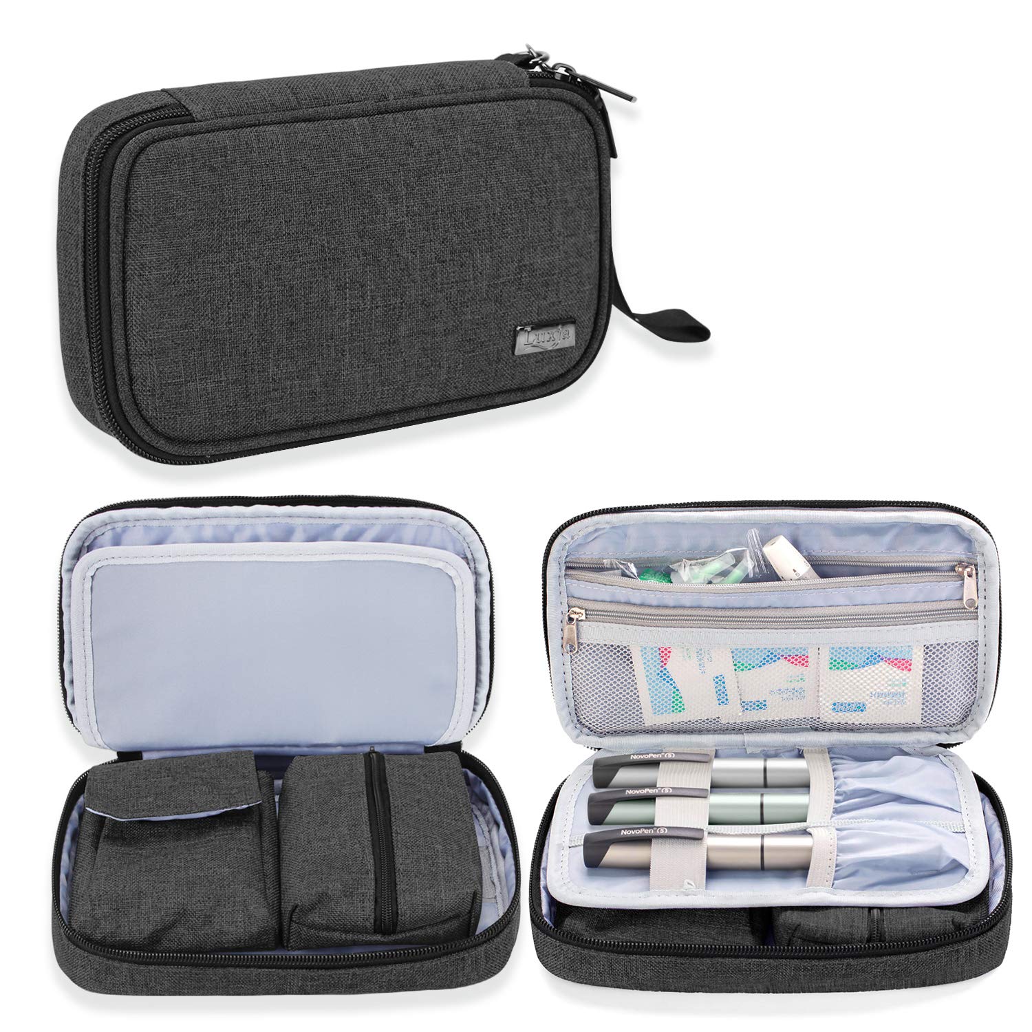 LUXJA Diabetic Travel Case for Glucose Meter & Supplies - Portable Organizer Storage Bag for Insulin, Test Strips, Lancets - Perfect for Home, Office & Travel Use (Black)