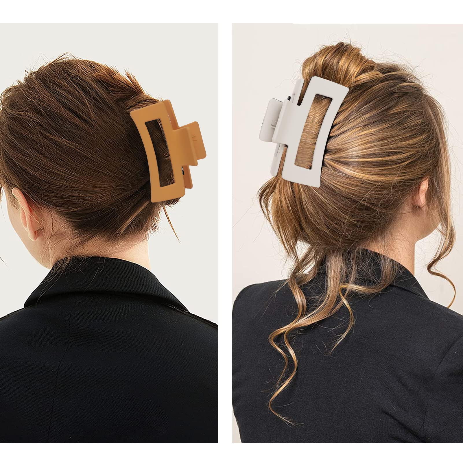 Unaone 4 PCS Matte Hair Claw Clips for Women - 3.5 Inch Large Non-Slip Barrettes, Strong Hold Rectangular Hair Clips for Long Thin or Thick Hair - Perfect for Workouts, Office, and Everyday Styling