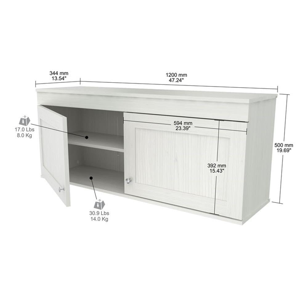 Shaker Style Wall Mounted 2-Door Buffet Cabinet - Kitchen & Dining Room Storage with Brushed Metal Knobs, Easy Assembly, Washed Oak Finish | Perfect for Small Space Organization & Home Decor
