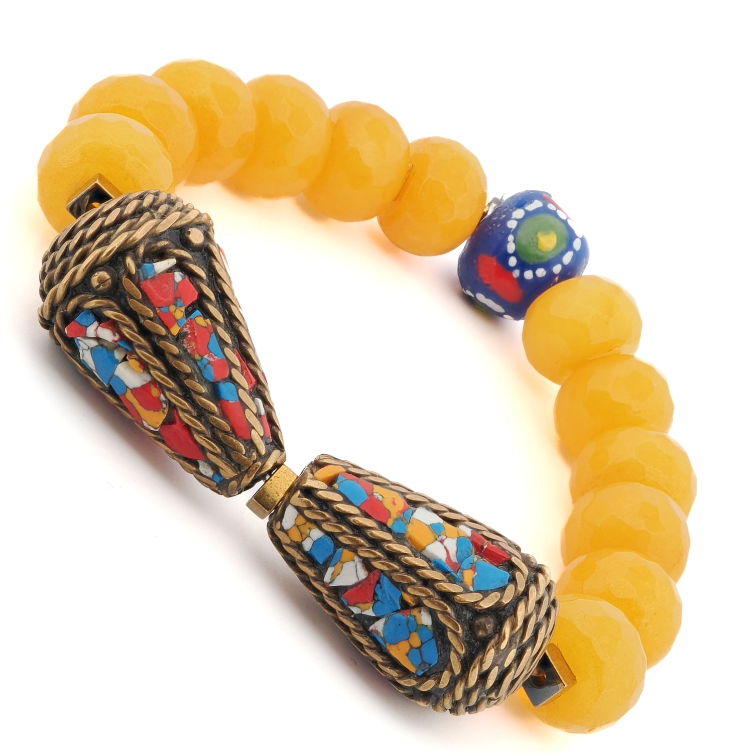 Tibetan Beaded Yellow Stone Chunky Unique Bracelet - Handmade Boho Ethnic Jewelry for Women - Perfect for Yoga, Meditation & Festival Outfits