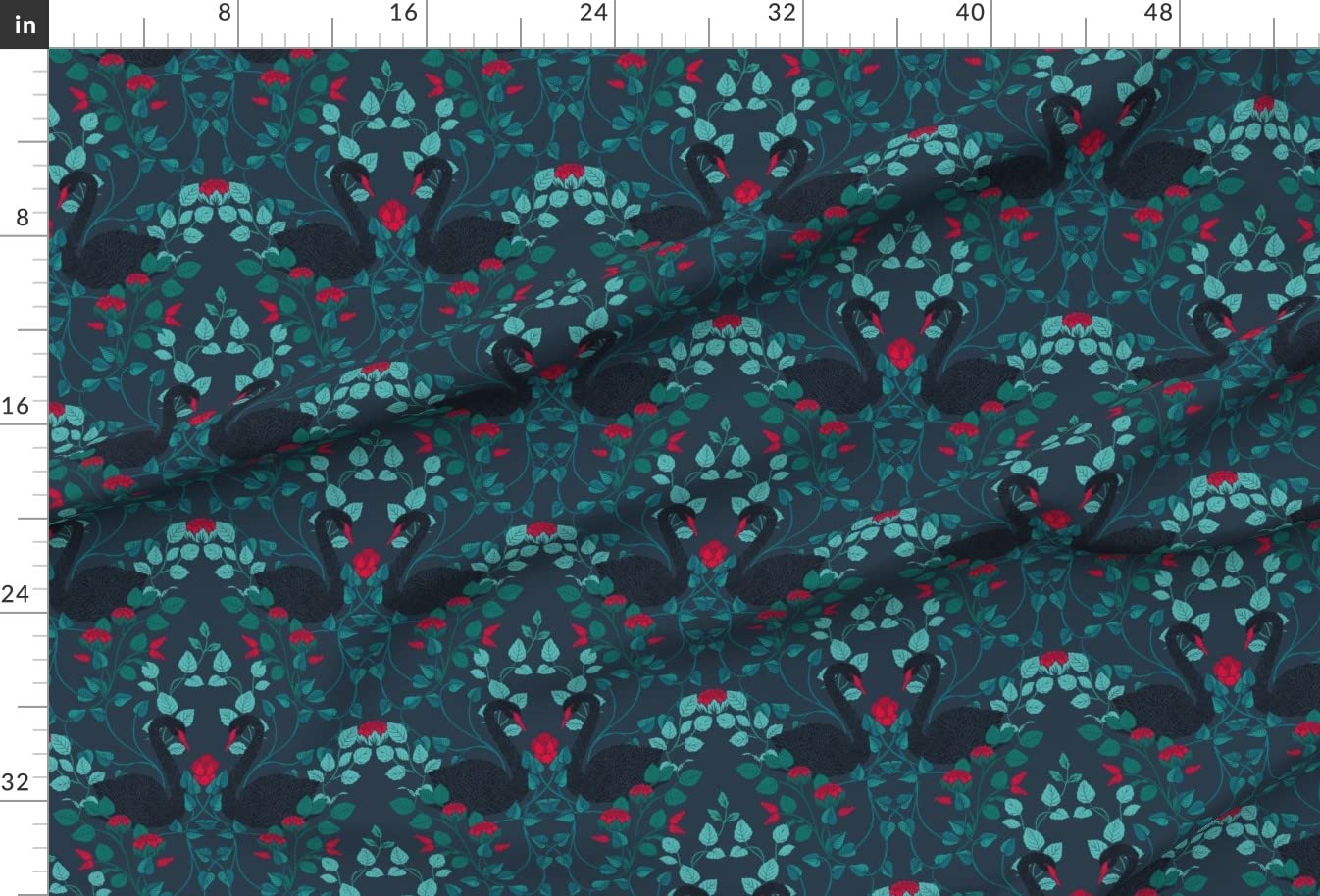 Premium Black Midnight Nouveau Damask Swan Animalier Printed Minky Fabric by The Yard - Soft Sewing Material for Baby Blankets, Quilt Backing & Plush Toys - DIY Nursery Decor & Craft Projects