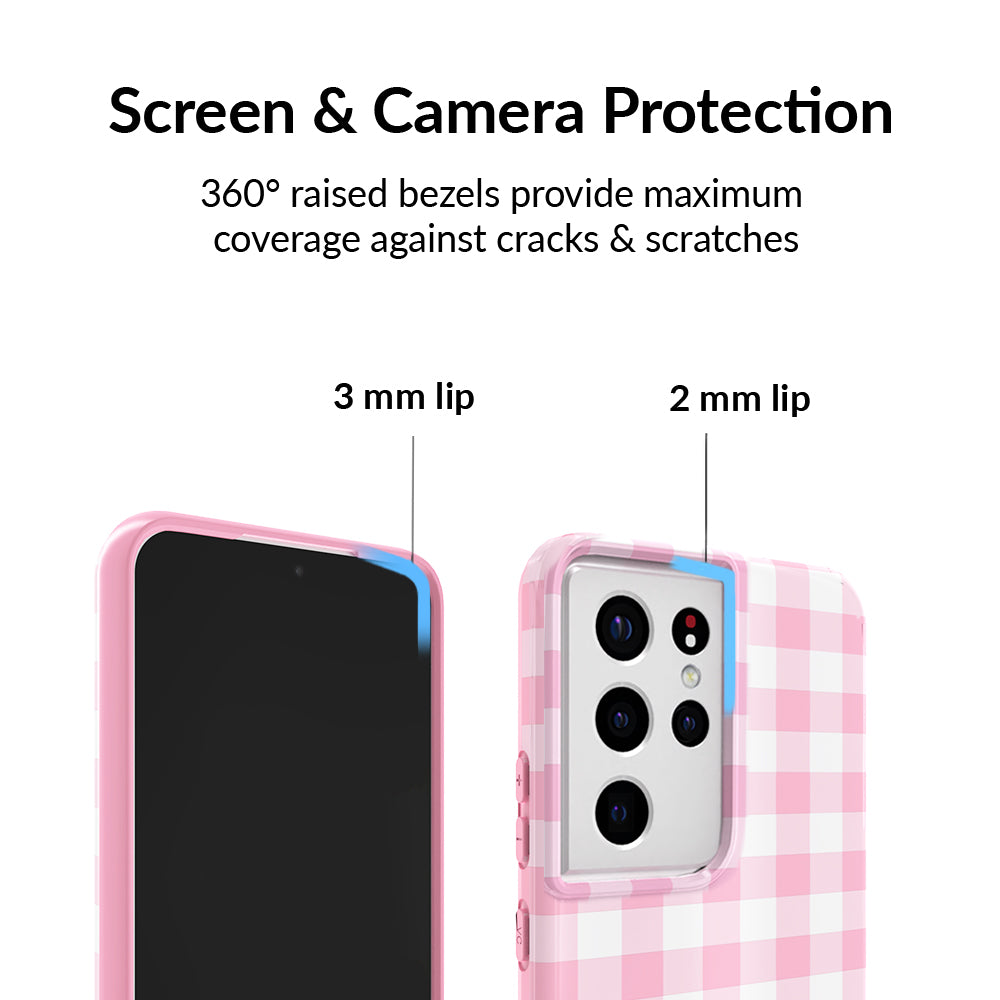 Pink Gingham Samsung Phone Case for Girls - Cute & Stylish Protective Cover for Samsung Galaxy - Perfect Gift for Teens & Women (Home, School, Office Use)