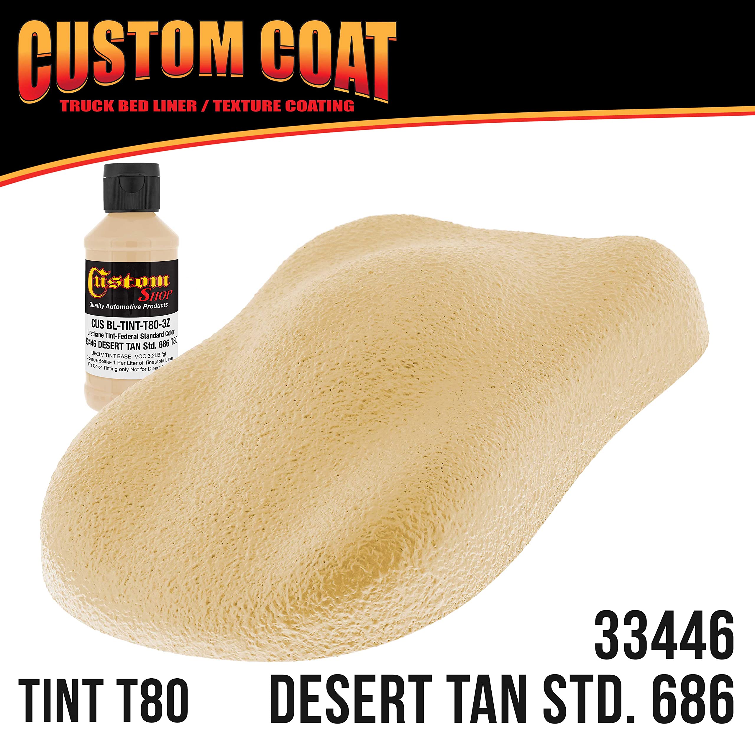 Federal Standard Color #33446 Desert Tan T80 Urethane Truck Bed Liner Kit - 1 Quart Roll-On, Brush-On or Spray-On Protective Coating with Roller Applicator | Durable Textured Finish for Pickup Trucks, SUVs & Off-Road Vehicles