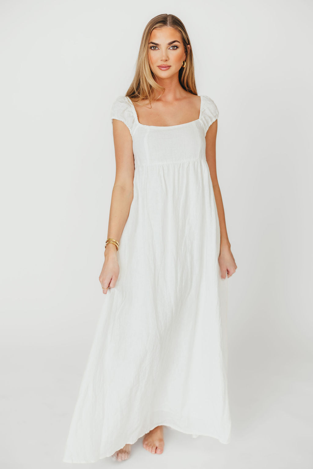 Novella 100% Linen Maxi Dress in Off White - Bump Friendly Maternity Dress for Summer, Beach & Casual Wear