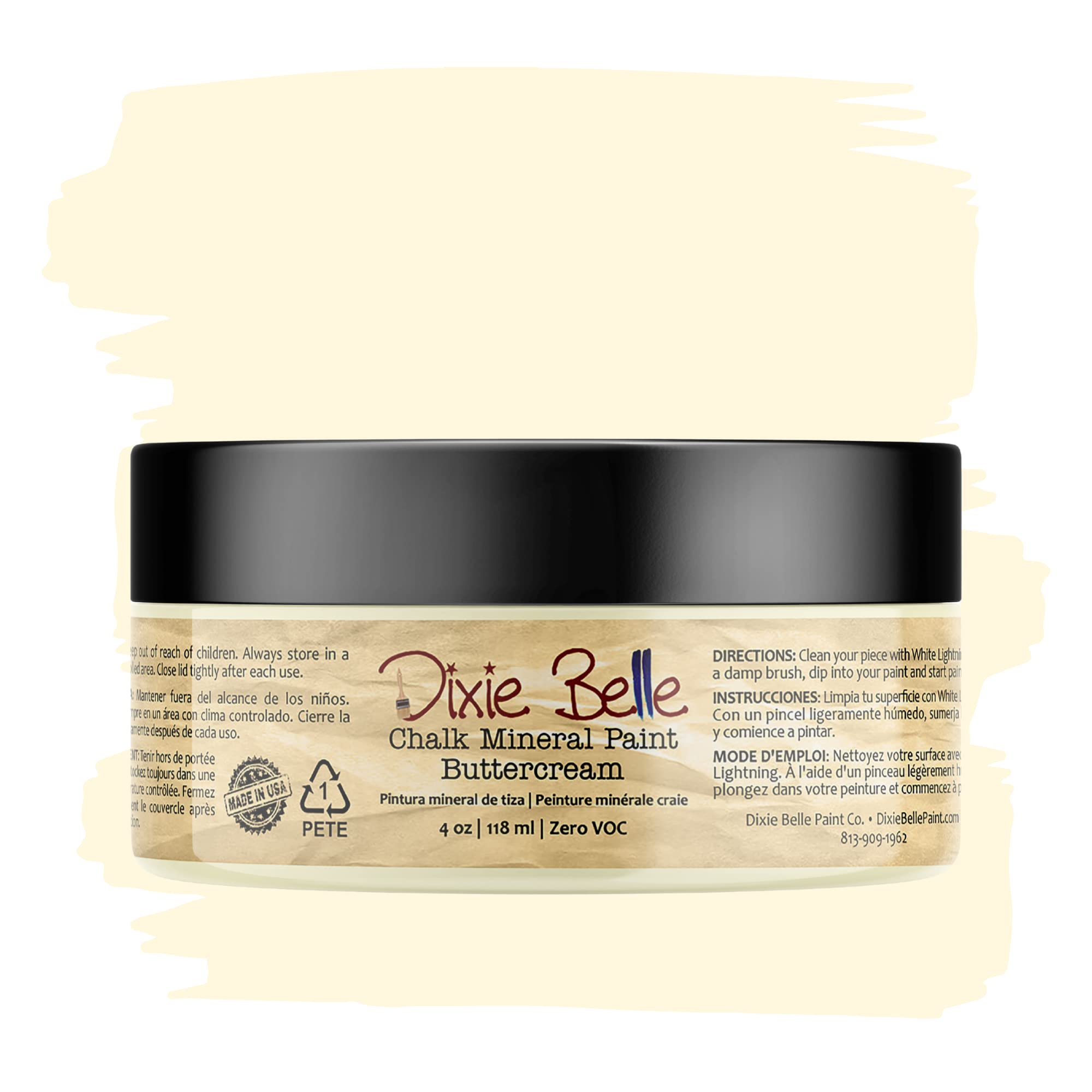 Dixie Belle Chalk Mineral Paint - Buttercream (4oz) | Matte Creamy White Furniture Paint for DIY Projects | Made in USA | Perfect for Upcycling Dressers, Cabinets & Home Decor