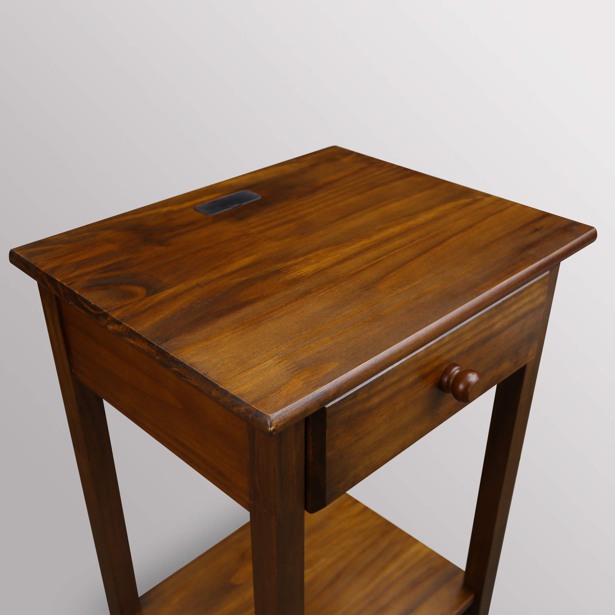 Casual Home Night Owl Nightstand with USB Ports - Warm Brown Wood Bedside Table for Bedroom, Living Room & Office - Charging Station & Storage Solution