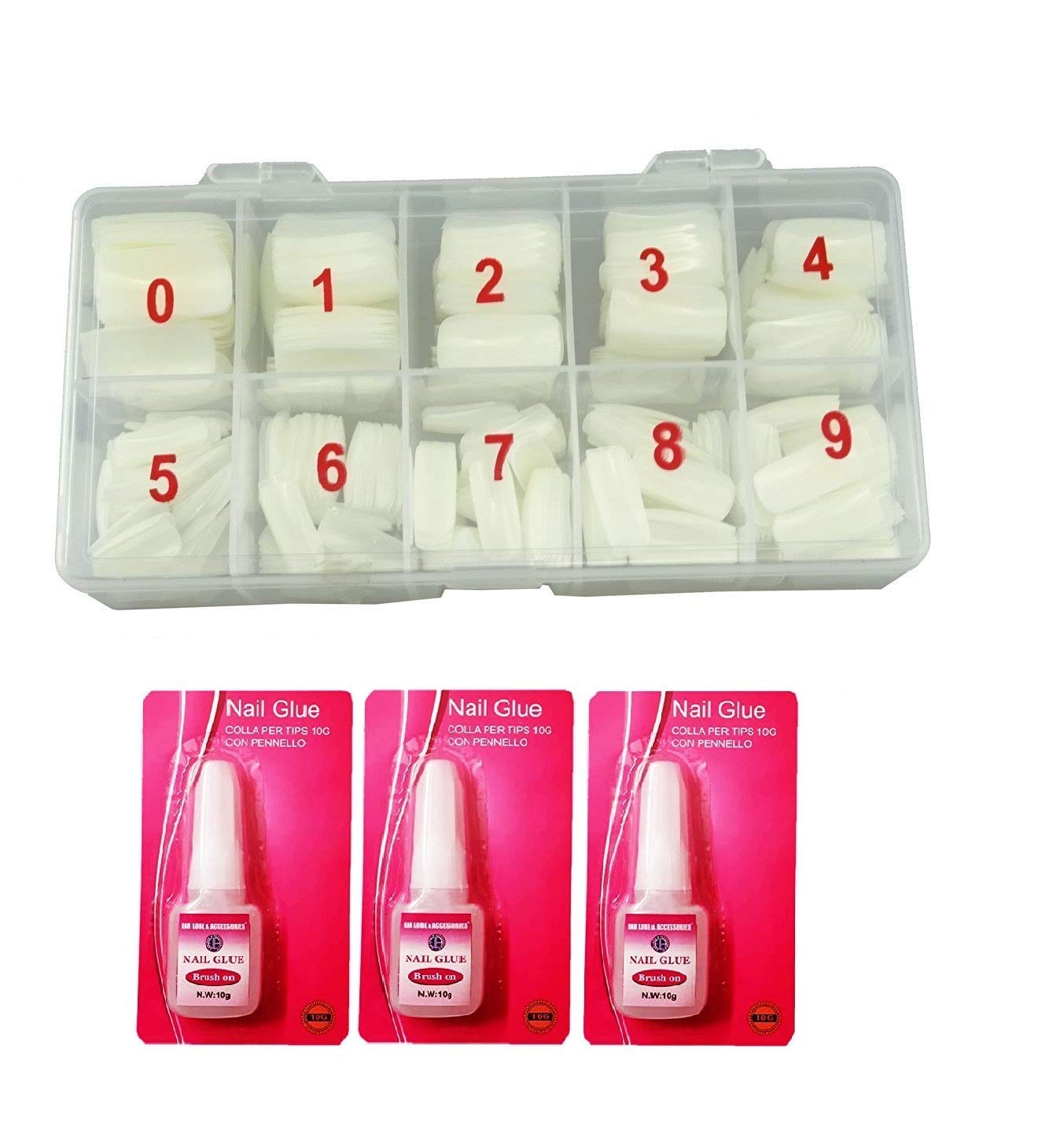500 Pcs French Long Acrylic False Nails with 3 Bottles Nail Glue - Natural Color Artificial Nail Tips for Manicure, Salon & Home Nail Art | Perfect for Wedding, Party & Special Occasions