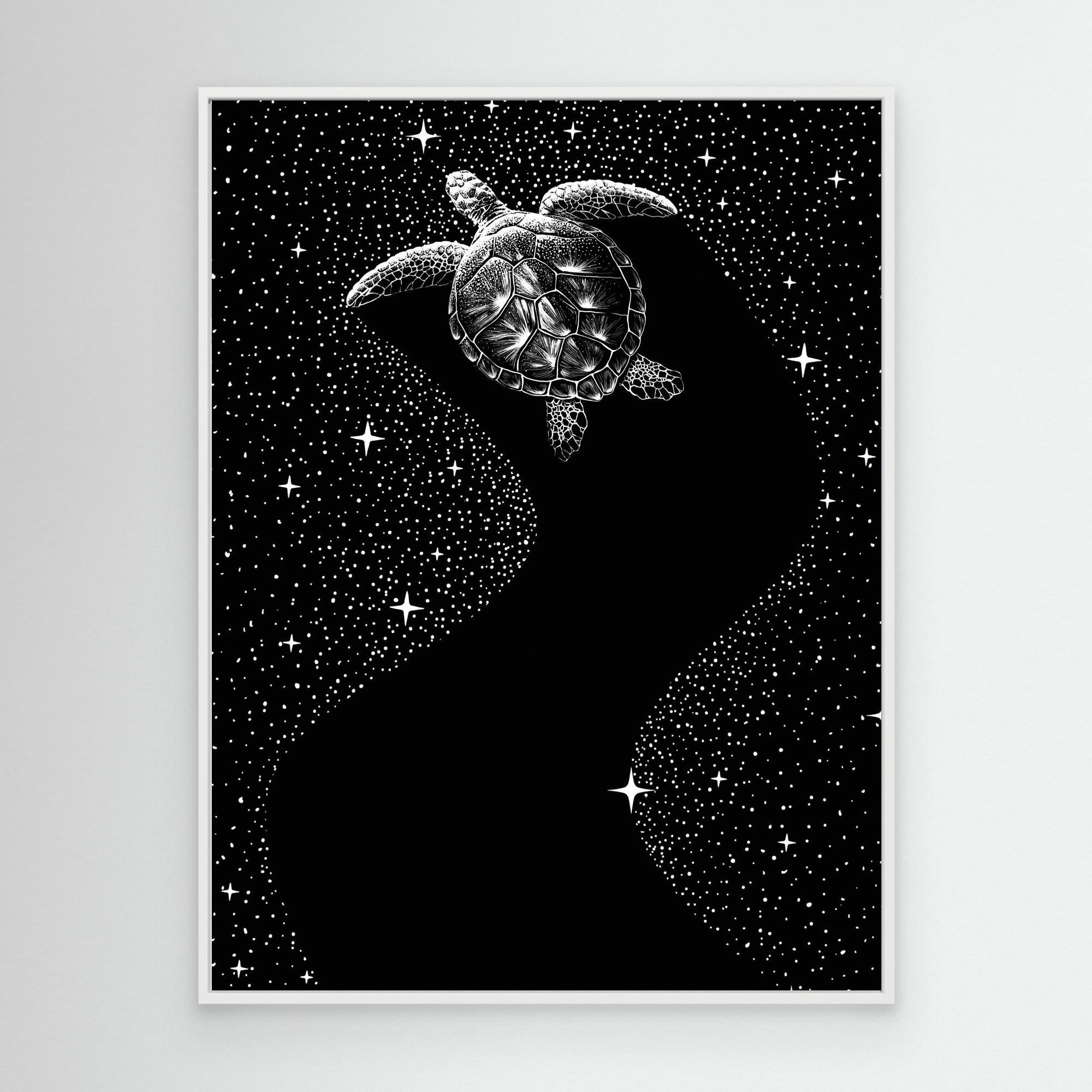 Starry Turtle Canvas Print - Black Version by Alirıza Çakir - Modern Wall Art for Living Room, Bedroom & Office Decor