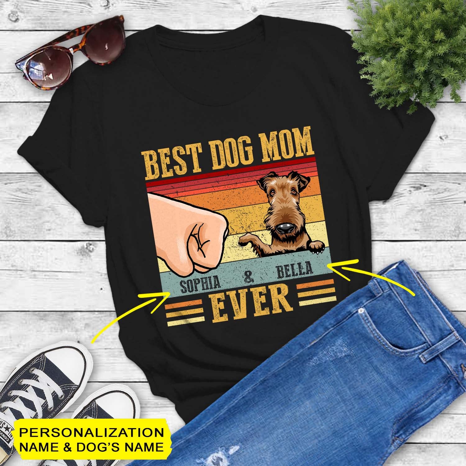 Custom Airedale Terrier Dog Mom Shirt - Personalized Dog Name T-Shirt, Long Sleeve & Hoodie for Dog Lovers | Perfect Gift for Mom, Wife, Sister or Aunt | Great for Dog Parks, Walks & Pet Lover Events