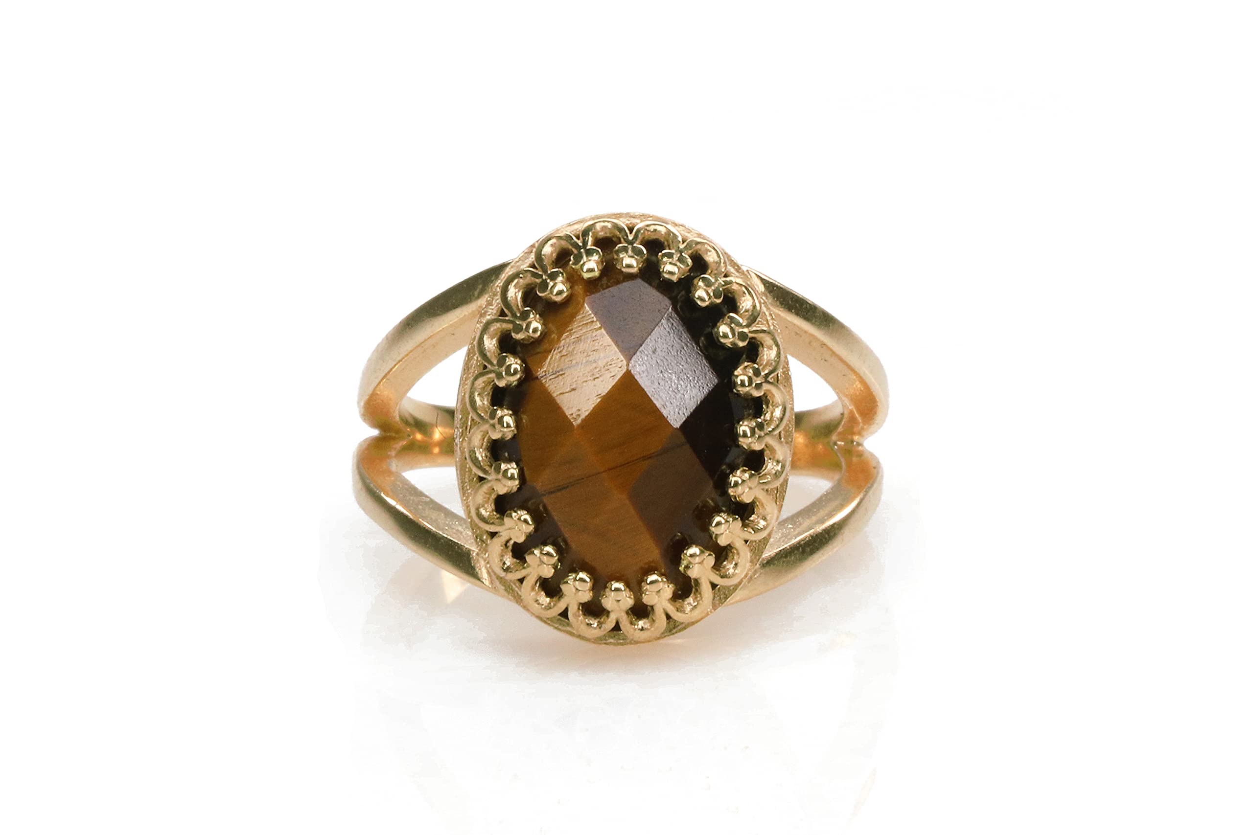 Tiger Eye Gemstone Ring for Women - Handmade Oval Crystal Jewelry with Gift Box - Elegant Fashion Accessory for Daily Wear, Office & Special Occasions