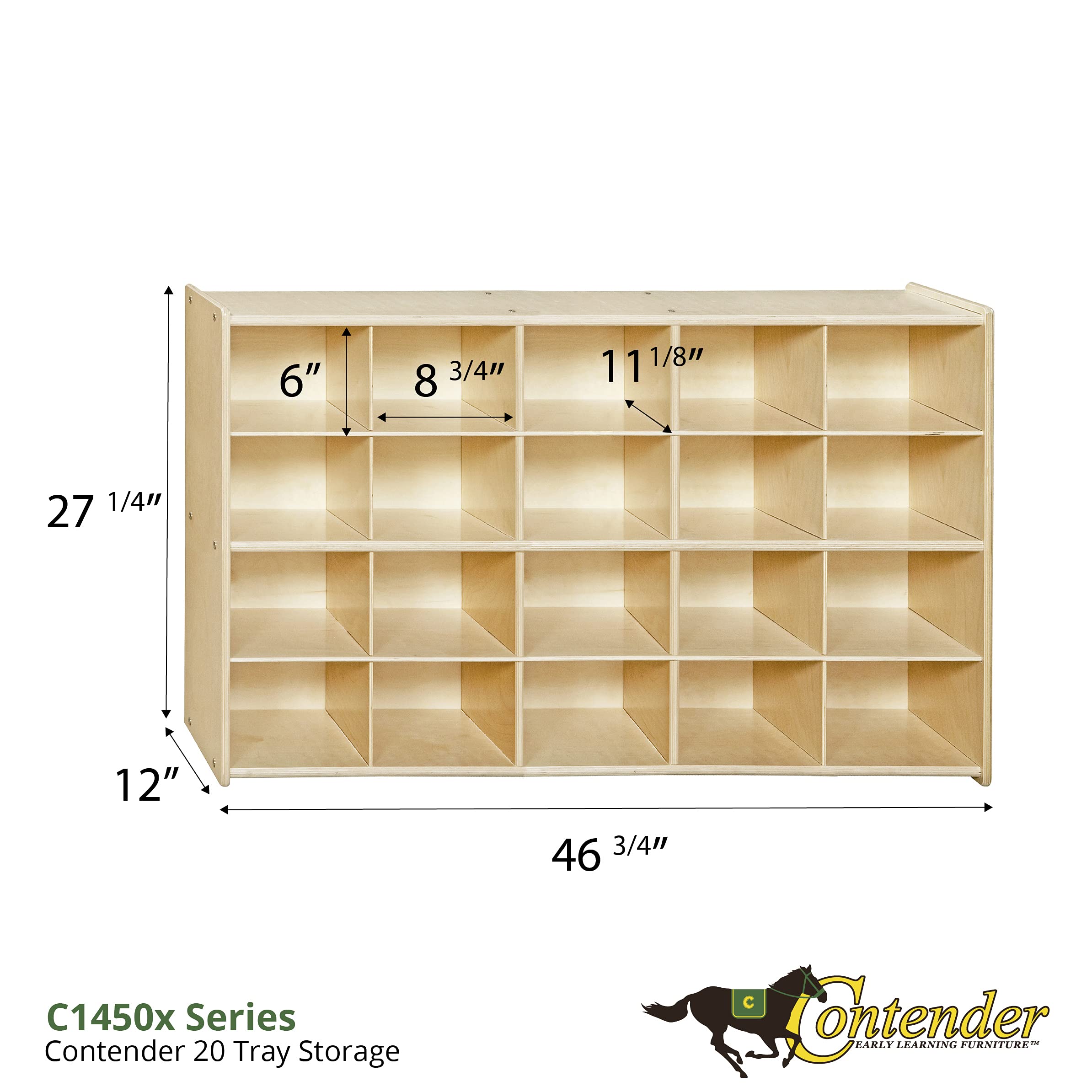 Contender Cubby Storage Shelves with Bins & 20 Orange Trays - Kids Stationery Organizer | Solid Wood Cabinet for Classroom & Home Organization | Perfect for Toy Storage, Craft Supplies & School Essentials