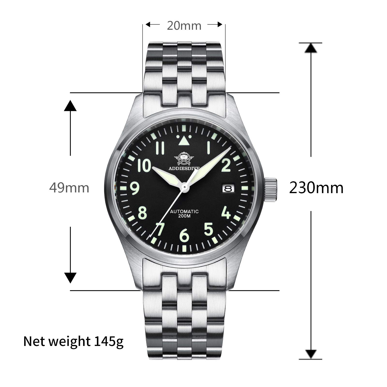 ADDIESDIVE Men's Automatic Diver Watch - Stainless Steel NH35A Movement, 200M Water Resistant, Luminescent Dial - Perfect for Scuba Diving, Swimming & Outdoor Adventures
