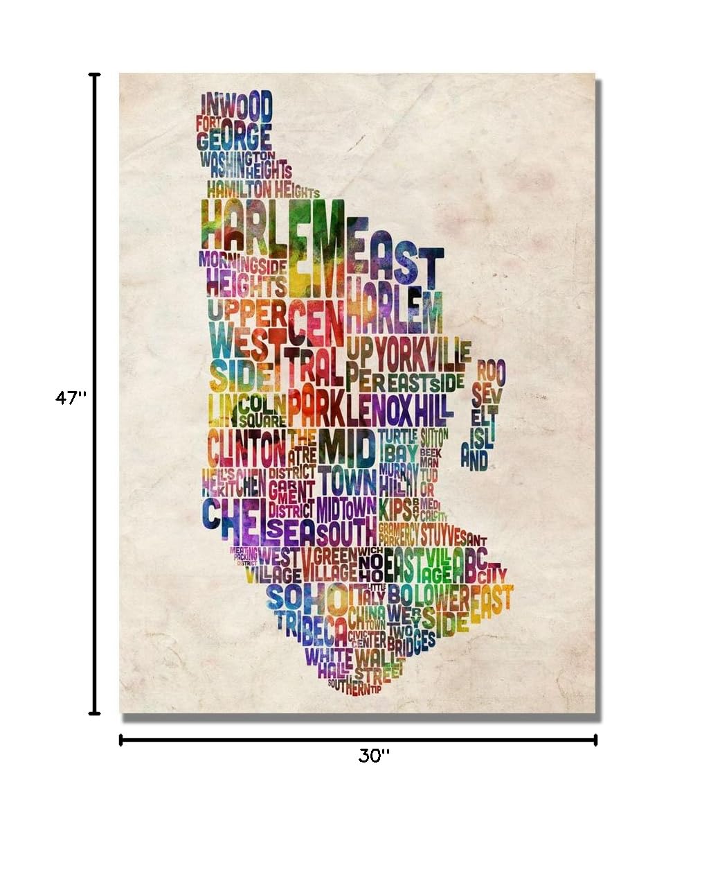 Michael Tompsett Manhattan Typography Map Canvas Art Print - 30x47 Inches - Modern Cityscape Wall Decor for Living Room, Office & Home