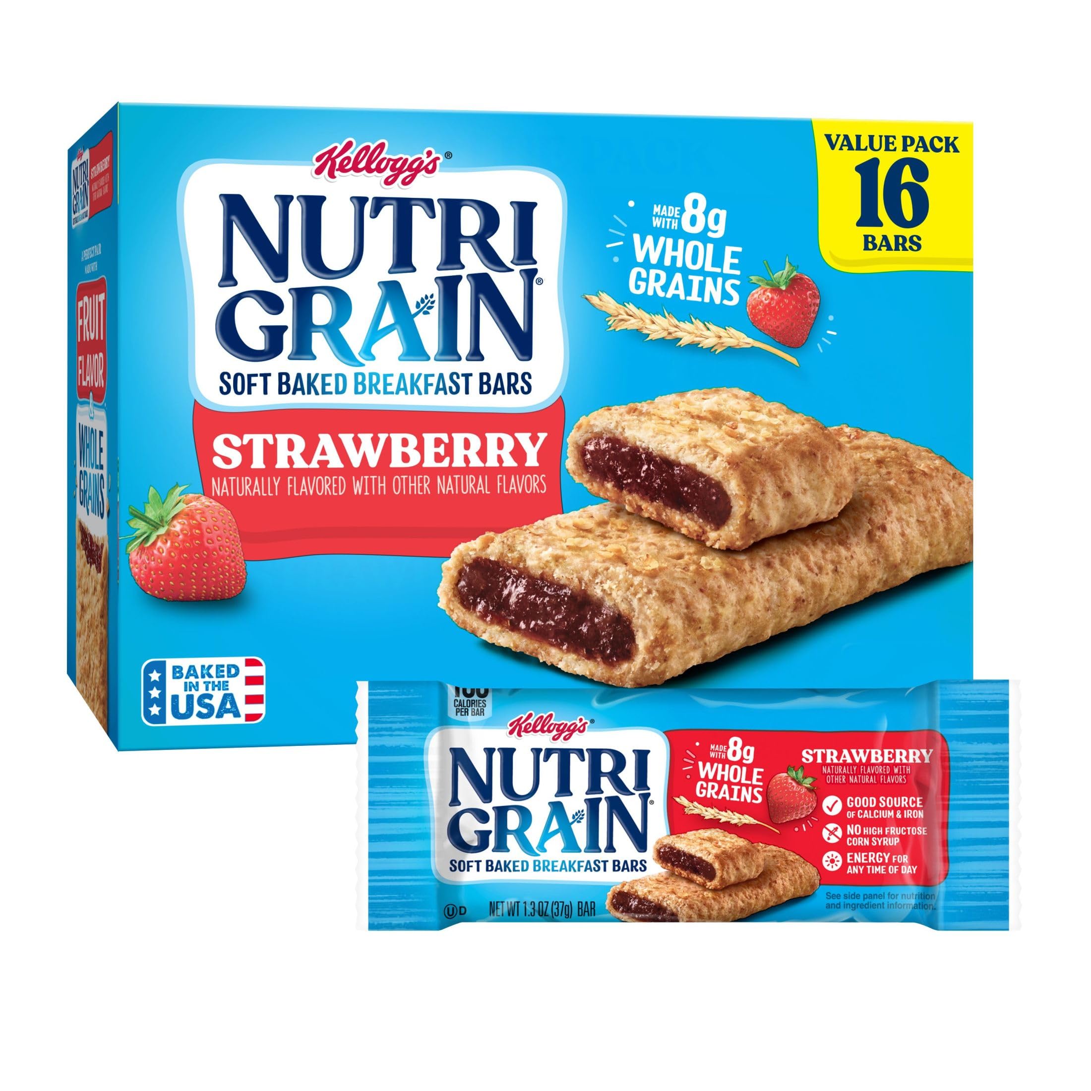 Nutri-Grain Soft Baked Breakfast Bars - Strawberry Flavor, 16 Count (20.8oz) | Healthy Kids Snacks & On-the-Go Breakfast | Perfect for School Lunches, After-School Treats & Family Road Trips