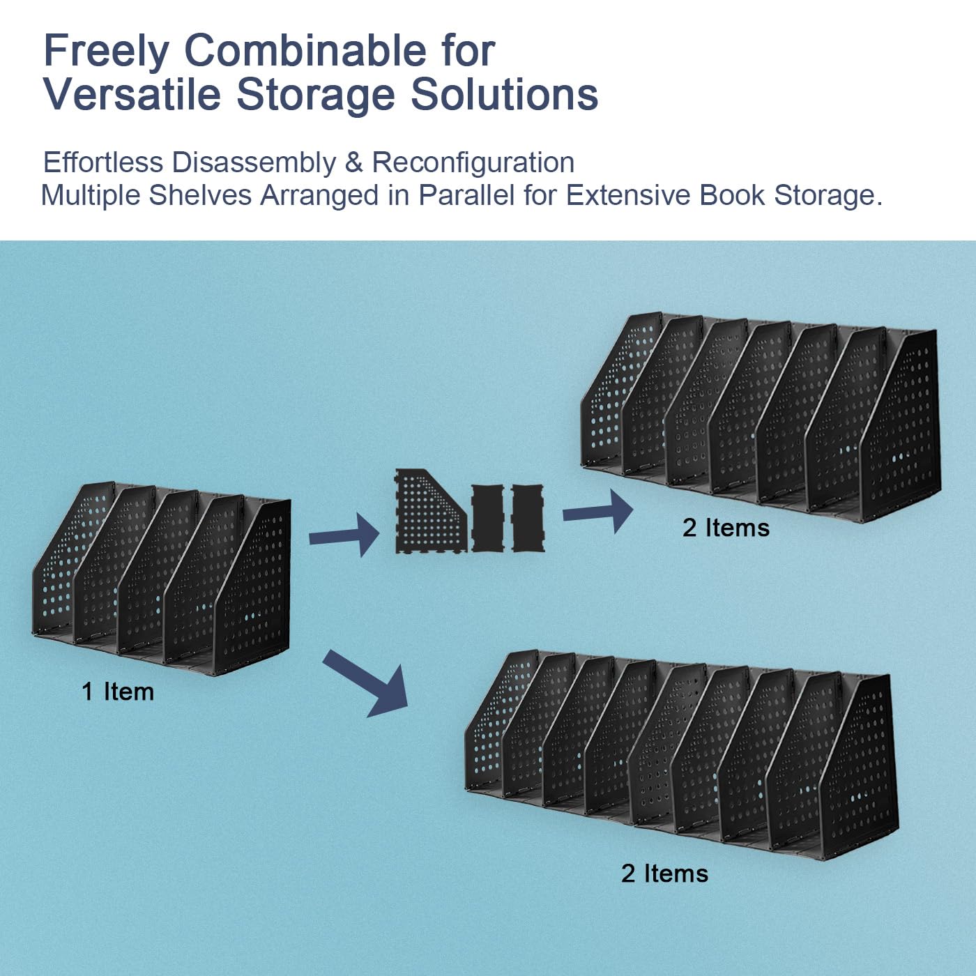 Deli Collapsible Magazine File Holder - 4 Vertical Compartment Adjustable Desk Organizer | Sturdy Binder Storage for Office, School & Home (Black) | Perfect for Organizing Documents, Books & Office Supplies