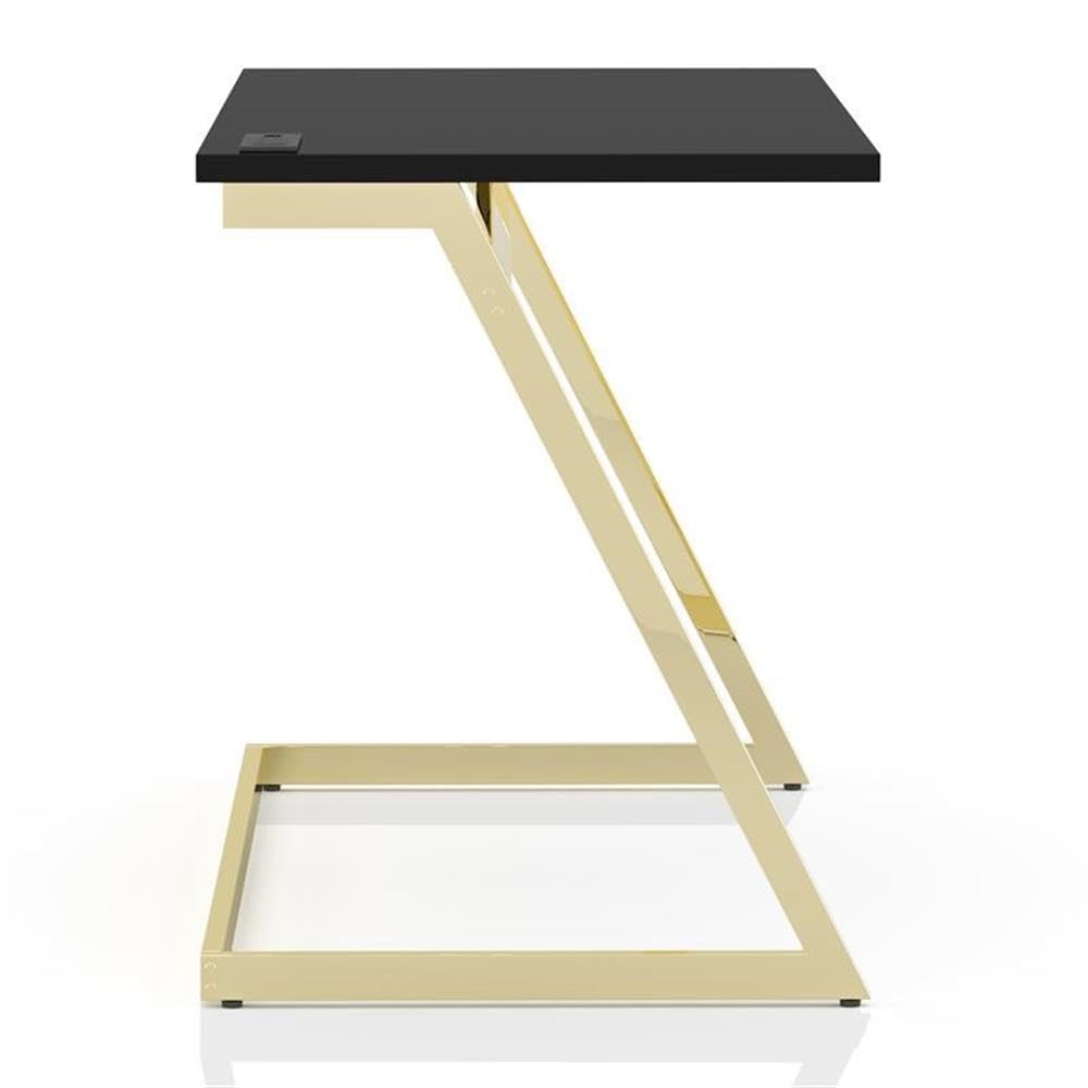 Cornica Metal Writing Desk with USB Ports - Modern Black & Brass Home Office Desk for Small Spaces, Study & Workstation Setup
