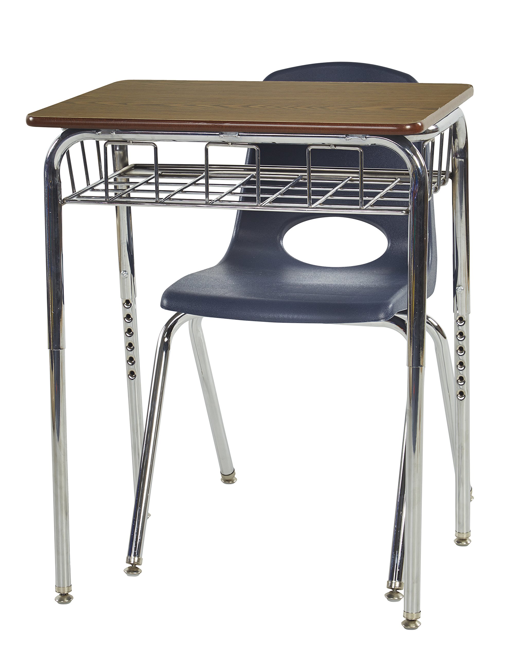 ECR4Kids Oak Desk & Navy Chair Set - 10 Pack for Classroom & Office