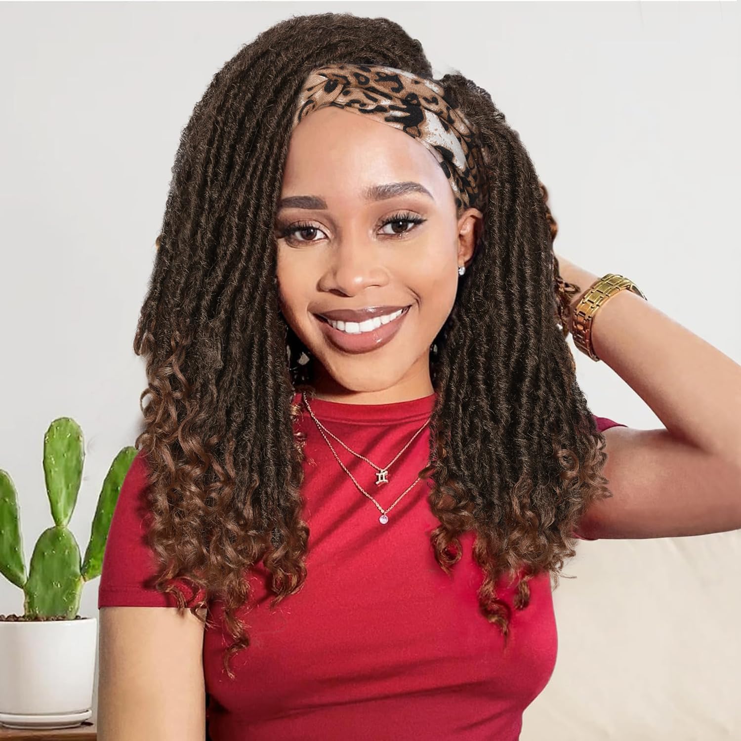 WIGER Headband Dreadlock Wigs - Goddess Locs Crochet Hair Ombre Brown Faux Locs Rolls Twist Wigs for Black Women - Hand Braided Crochet Twist Wigs (1B/30) - Perfect for Protective Styling, Cosplay & Everyday Wear