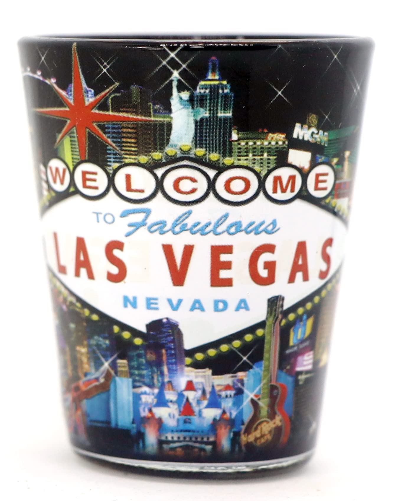 Las Vegas Nevada City Collage Black Shot Glass - Perfect for Parties, Gifts & Souvenirs | Durable & Stylish Barware for Cocktails & Shots