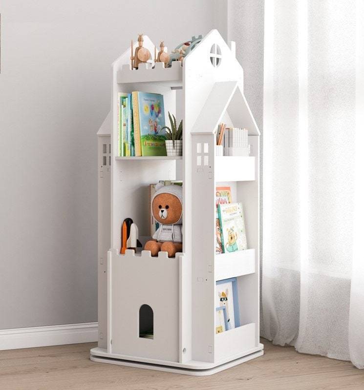 Kids Books Storage Rack & Toy Organizer Cabinet - Large Wooden Bookshelf for Children's Room, Playroom & Classroom Organization