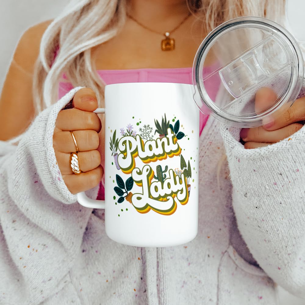 Loftipop Insulated Travel Tumbler 18oz - Plant Lady Coffee Mug & Tea Cup for Houseplant Lovers - Perfect Gardening Gift for Green Thumbs - Ideal for Outdoor Adventures, Office Use & Plant-Themed Parties