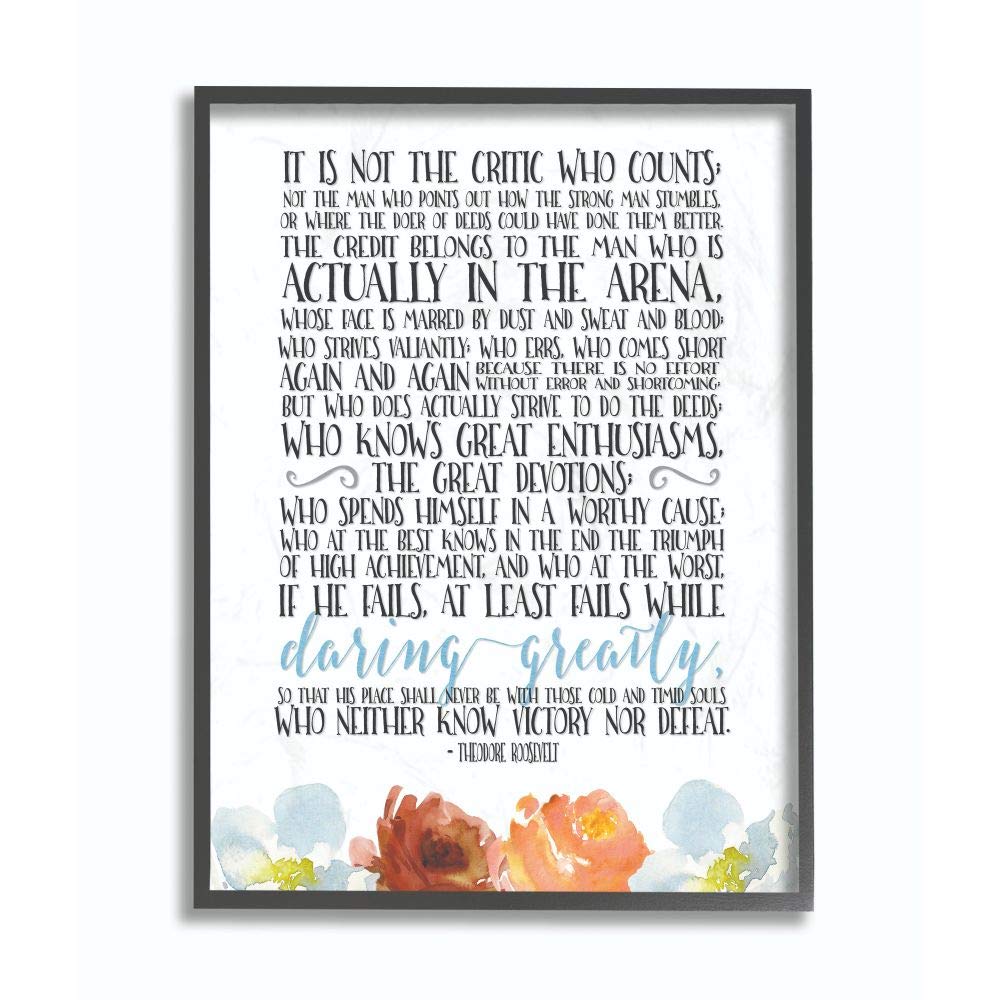 Stunning 16x20 Black Framed Wall Art with Roosevelt Floral Quote - Inspirational Home & Office Decor by Artist Tara Moss | Perfect for Living Room, Bedroom or Workspace