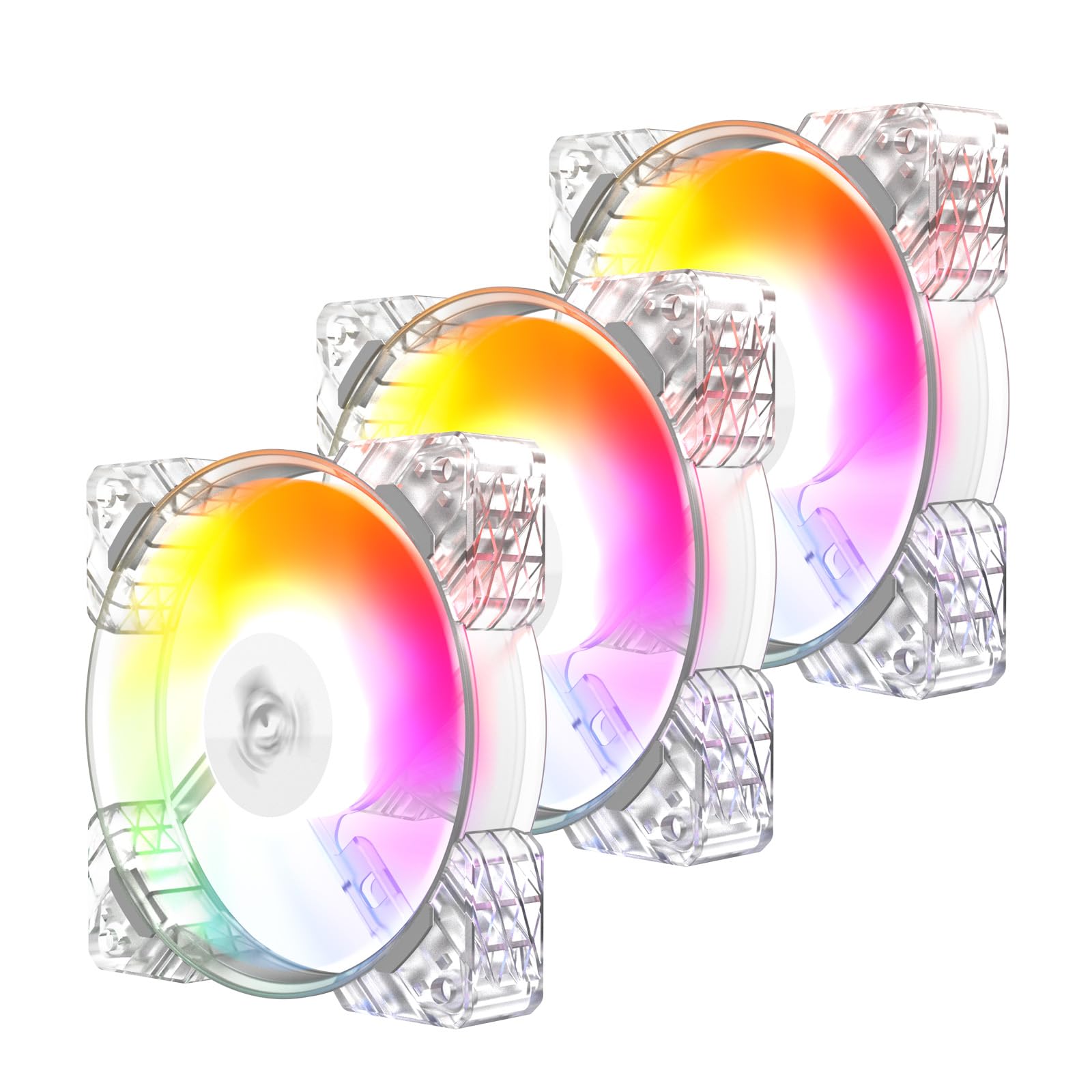 ALSEYE N12 3-Pack 120mm ARGB PWM PC Case Cooling Fans with Controller - Ultra Quiet High Airflow Half-Transparent White Computer Fans for Gaming PC, Workstation & Home Office Setup