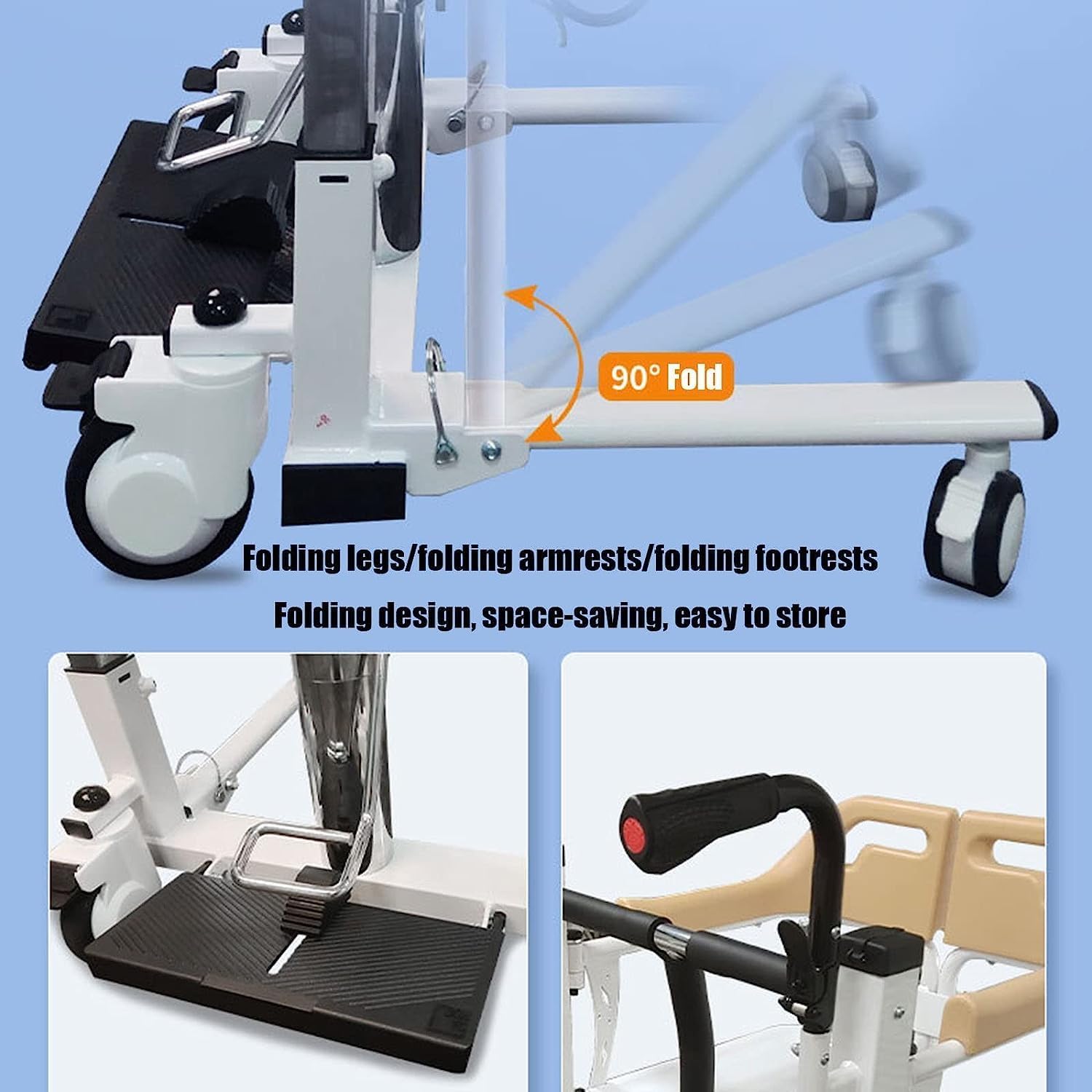 Electric Lift Wheelchair for Seniors & Patients - 180° Split Seat with Tray & Bedpan - Heavy Duty Steel Transport Chair for Home & Hospital Use