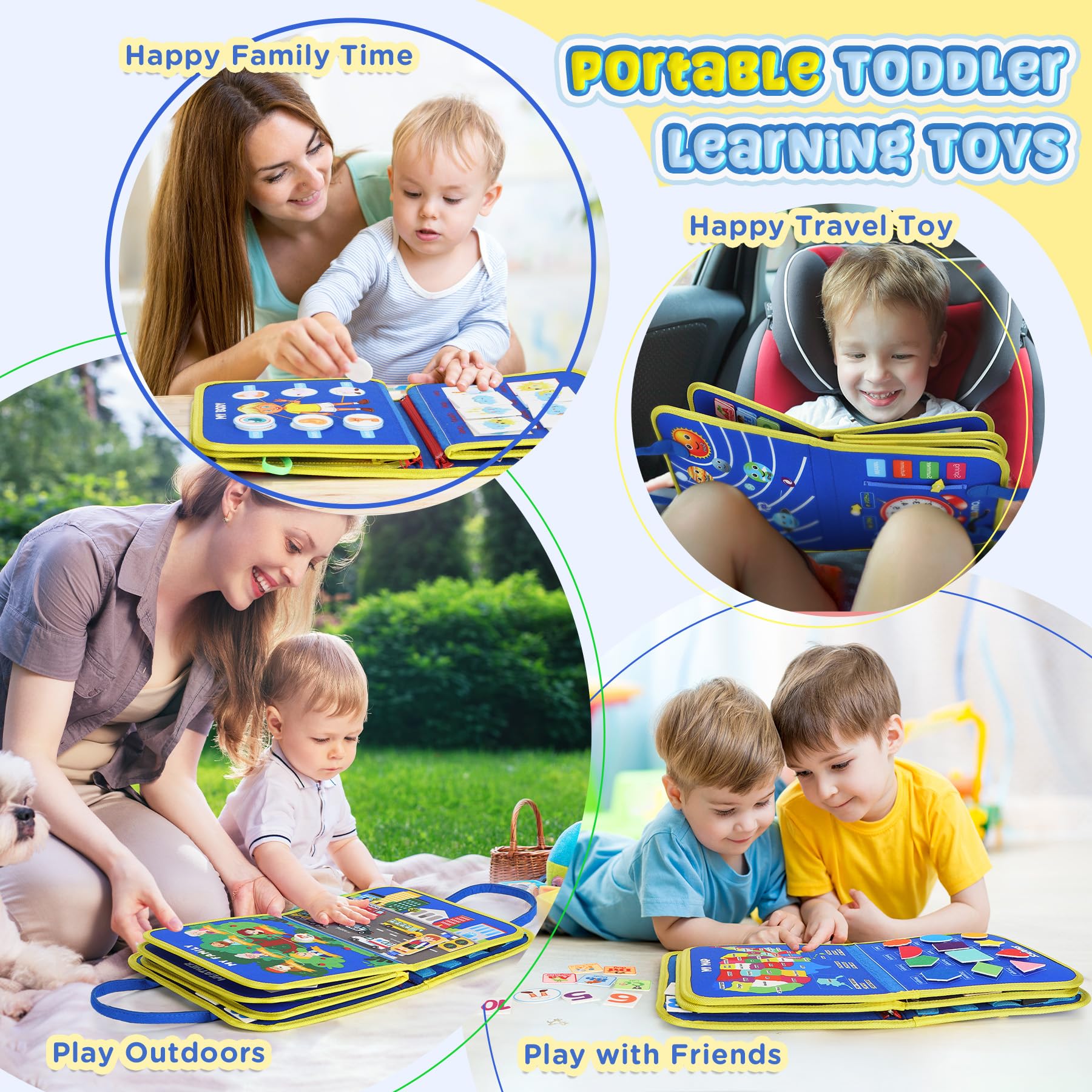 URMYWO Montessori Busy Board - Sensory Toys for Toddlers 1-4 Years Old, Fine Motor Skills Activity Book for Boys & Girls, Autism Learning Toys, Perfect Travel Gift for Road Trips, Airplane & Car Rides | Ideal for Home, Classroom & On-The-Go Play