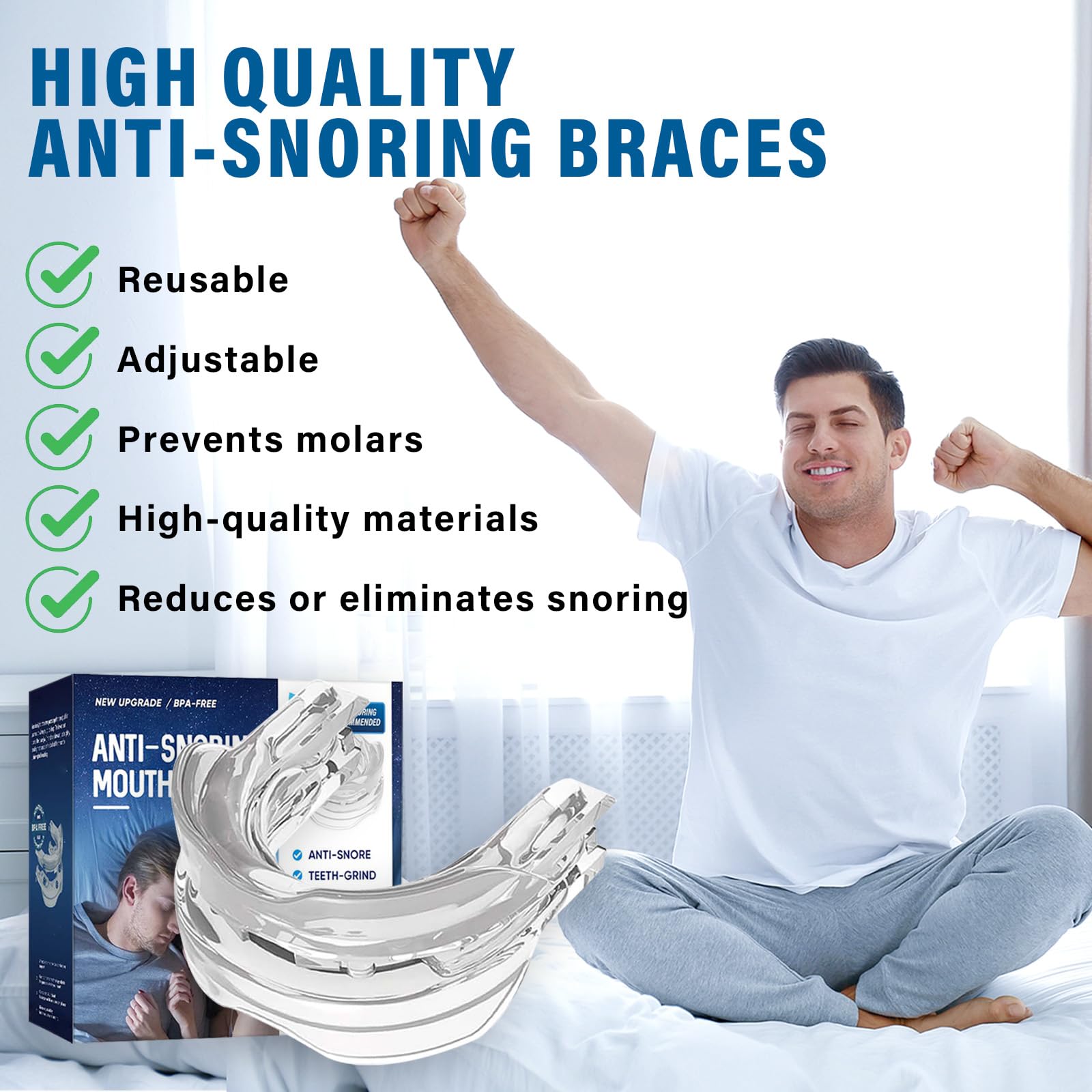 Anti Snoring Mouthpiece for Men & Women - Stop Snoring & Teeth Grinding with Comfortable Bite Splint | Safe, Effective Nighttime Solution for Better Sleep & Oral Health | Perfect for Travel & Home Use