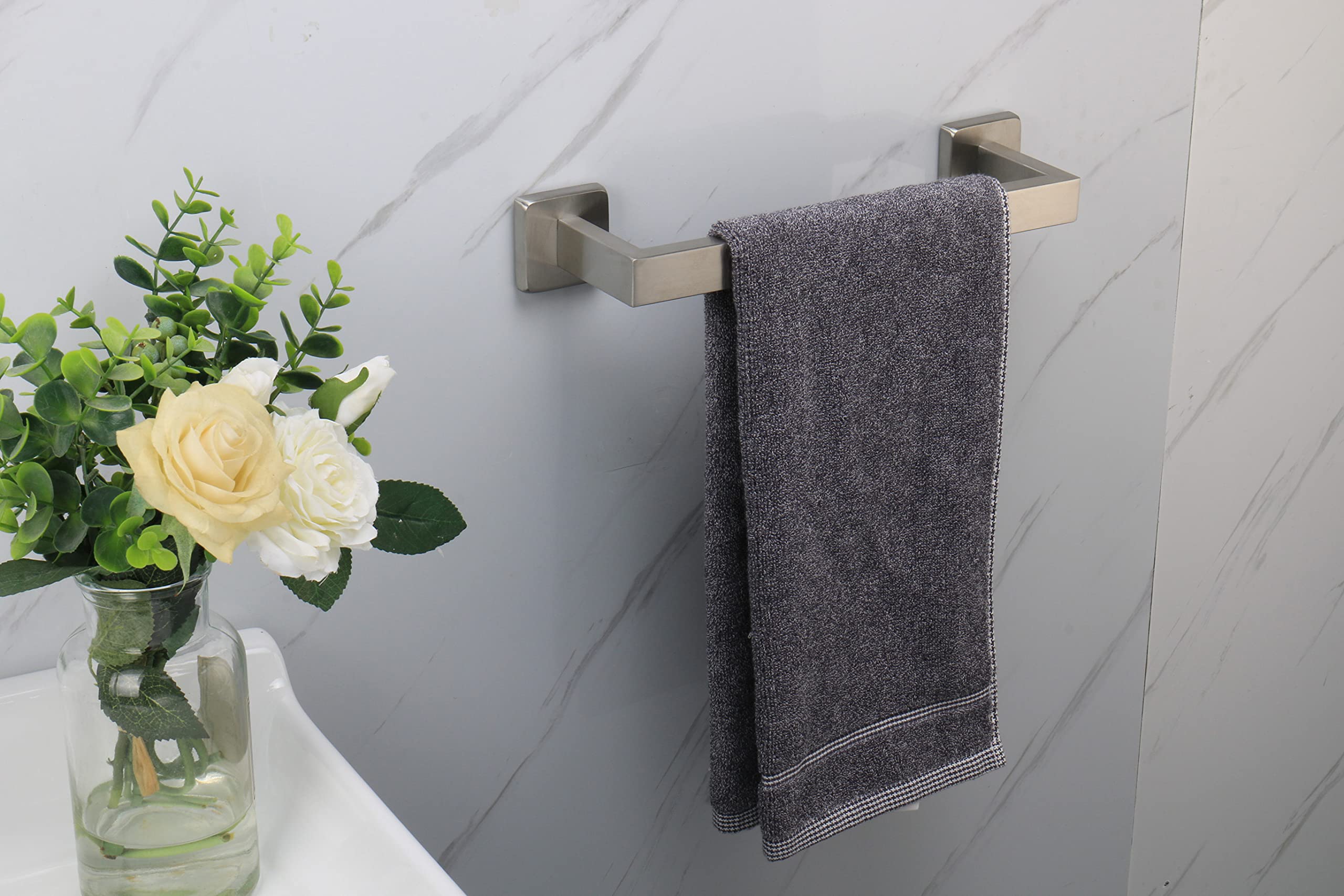 TocTen Heavy Duty Stainless Steel Towel Rack - 12 Inch Brushed Nickel Wall Mounted Bathroom Towel Holder with Square Base, Durable SUS304 Bath Towel Bar for Shower, Spa & Home Decor Accessories