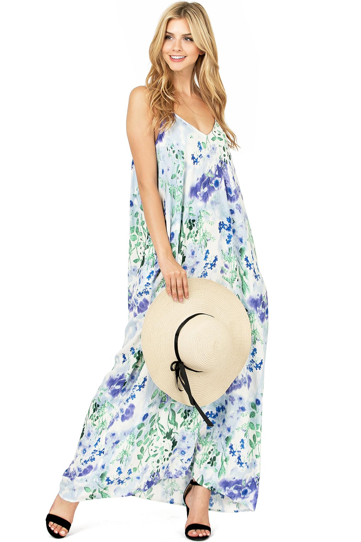 LoveStitch Women's Boho Floral Maxi Dress with Pockets - Lightweight Summer Beach Dress for Vacation, Outdoor Parties & Casual Wear
