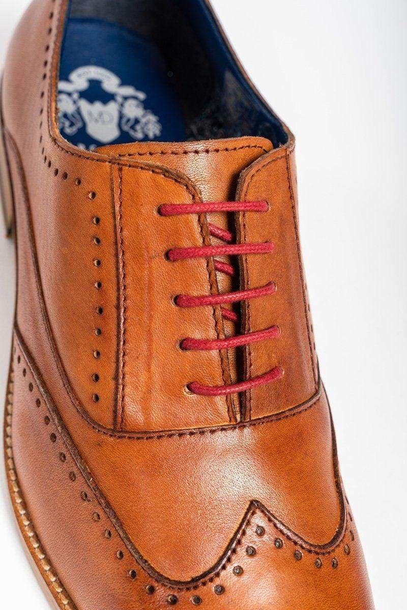 Marc Darcy Carson Tan Wingtip Oxford Brogue Shoes - Classic Men's Dress Shoes for Business, Formal & Wedding Occasions