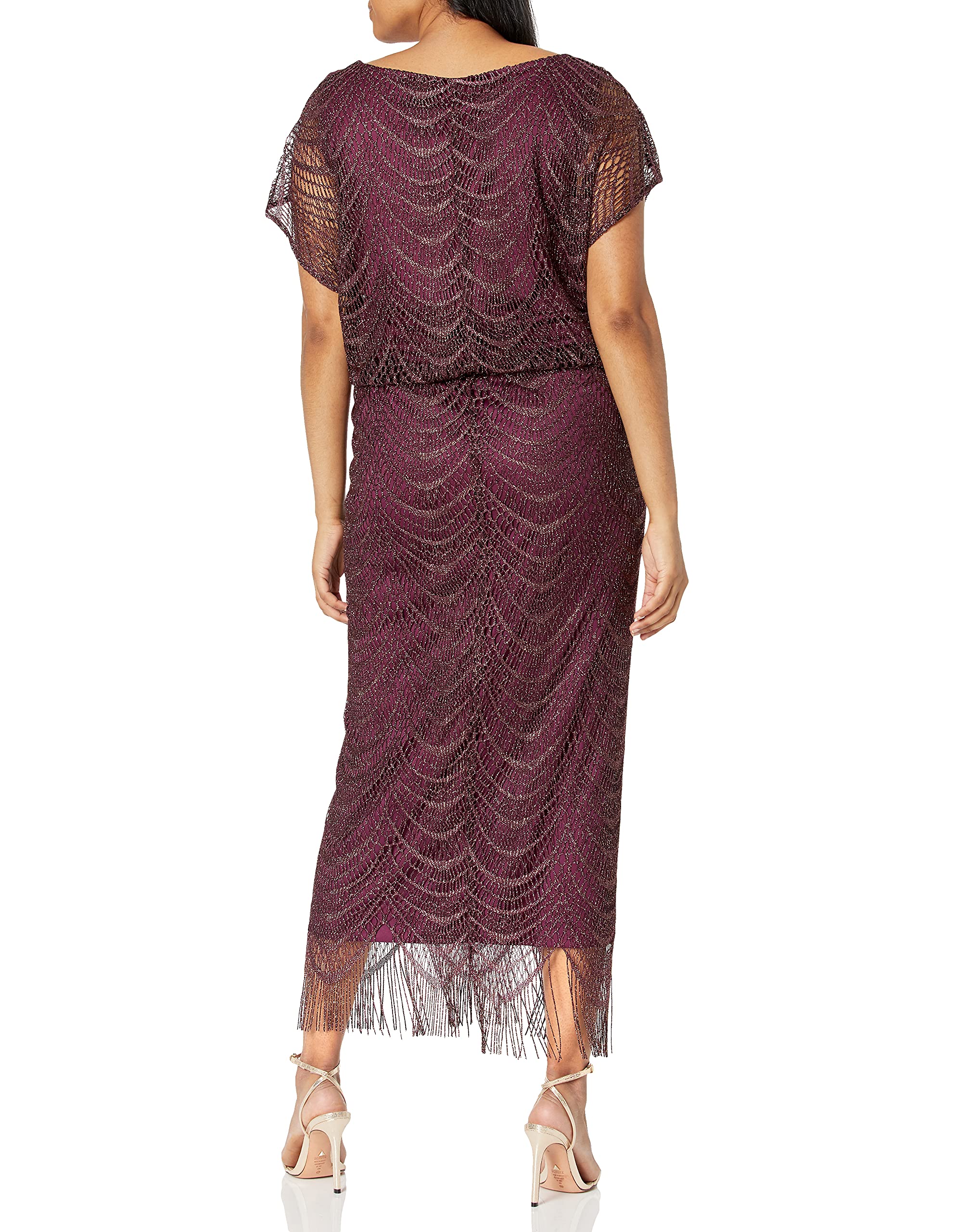 S.L. Fashions Women's Metallic Crochet Dress with Fringe Hemline - Elegant Boho Party Dress for Summer Weddings, Beach Vacations & Night Out