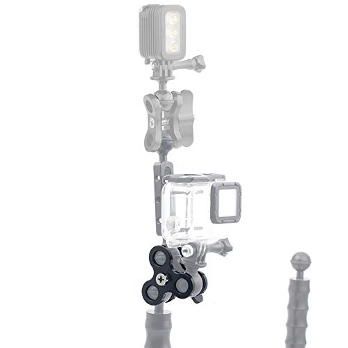Luntus Aluminum Alloy 3-Section Joint Clamp Mount with Brightening Lamp Holder - Diving & Underwater Photography Accessories (Black) - Perfect for Scuba Diving, Marine Exploration and Professional Underwater Videography
