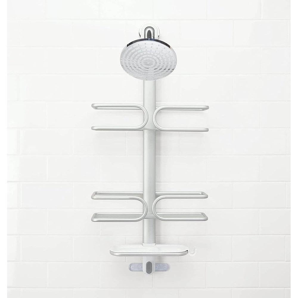OXO Good Grips 3-Tier Aluminum Shower Caddy Organizer - Rustproof Bathroom Storage for Shampoo, Conditioner & Soap - Perfect for Showers, Bathtubs & Dorm Rooms