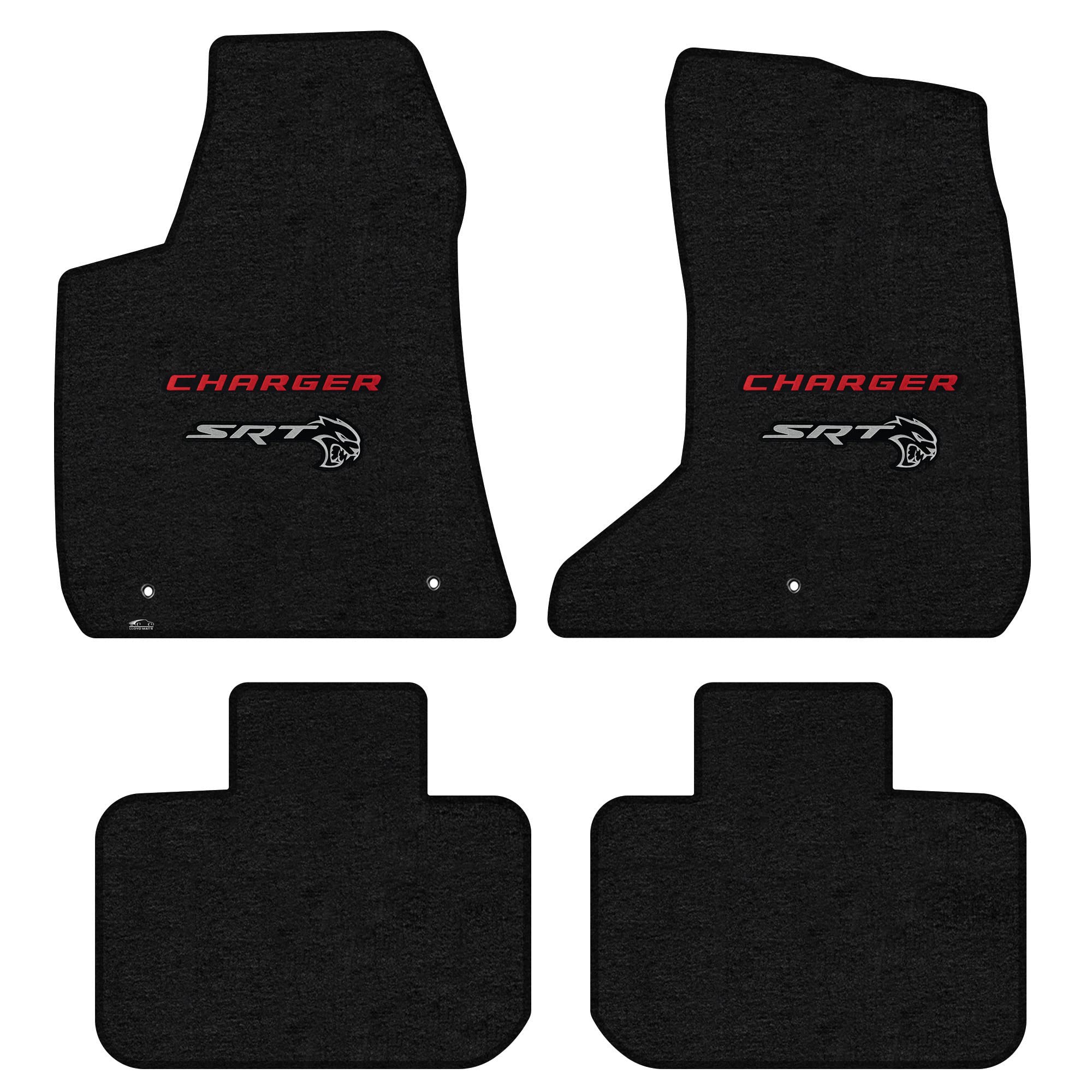 Premium Custom-Fit Carpeted Floor Mats for Dodge Charger AWD 2015-2023 | Luxury Car Floor Liners with SRT Hellcat Logo (4-Piece Set, Front & Rear, Charcoal/Red) - Perfect for Daily Commuting, Road Trips & Car Shows