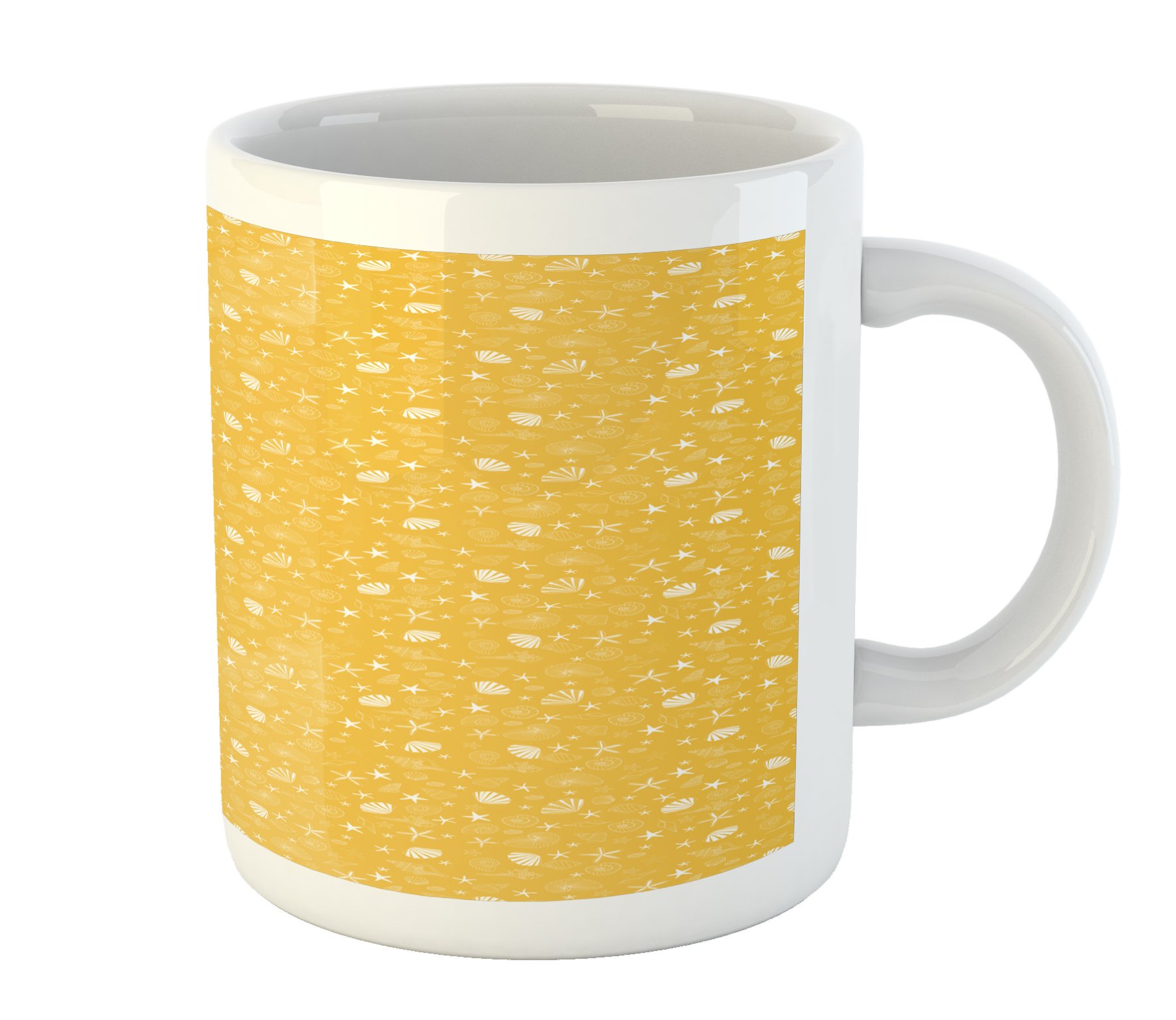 Tropical Summer Ceramic Mug - Yellow & White Ocean Theme for Coffee & Tea