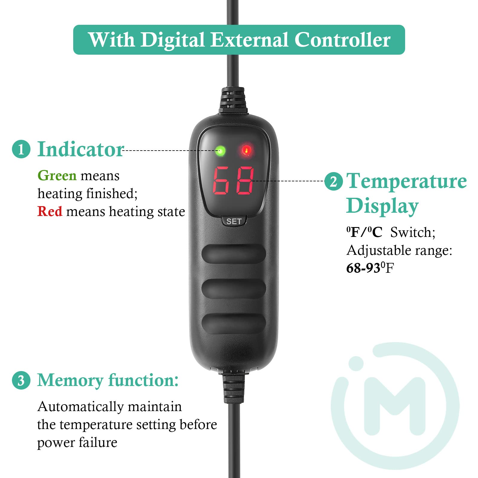 HITOP 400W PTC Aquarium Heater with Digital Controller - Submersible Fish Tank & Turtle Tank Heater for 55-100 Gallon Tanks, Durable Design with Removable Protective Cover | Perfect for Freshwater & Saltwater Aquariums, Reptile Habitats & Aquatic Pets