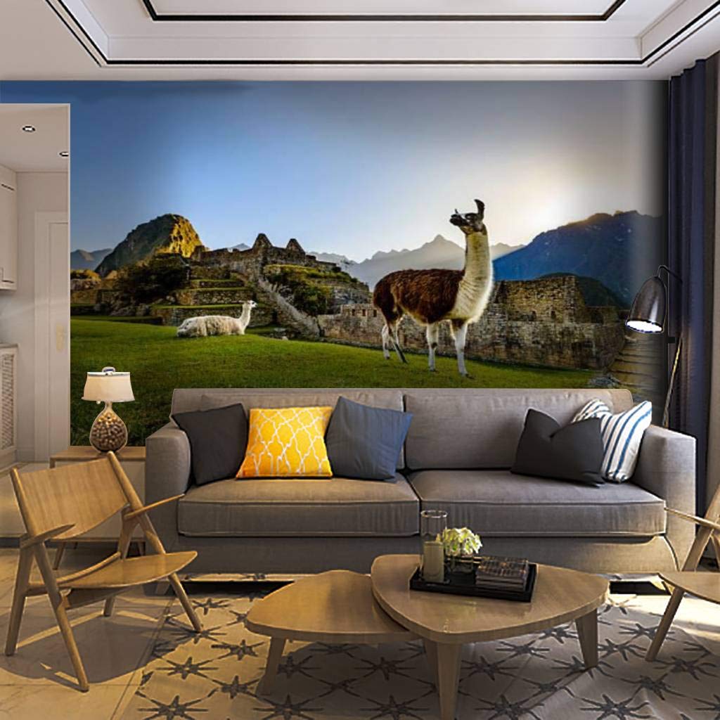 Self-Adhesive Removable Llama Wallpaper Mural - Machu Picchu Peru Rainforest Peel & Stick Wall Decal for Living Room, Bedroom, Nursery | Easy Home Decor & Craft Project