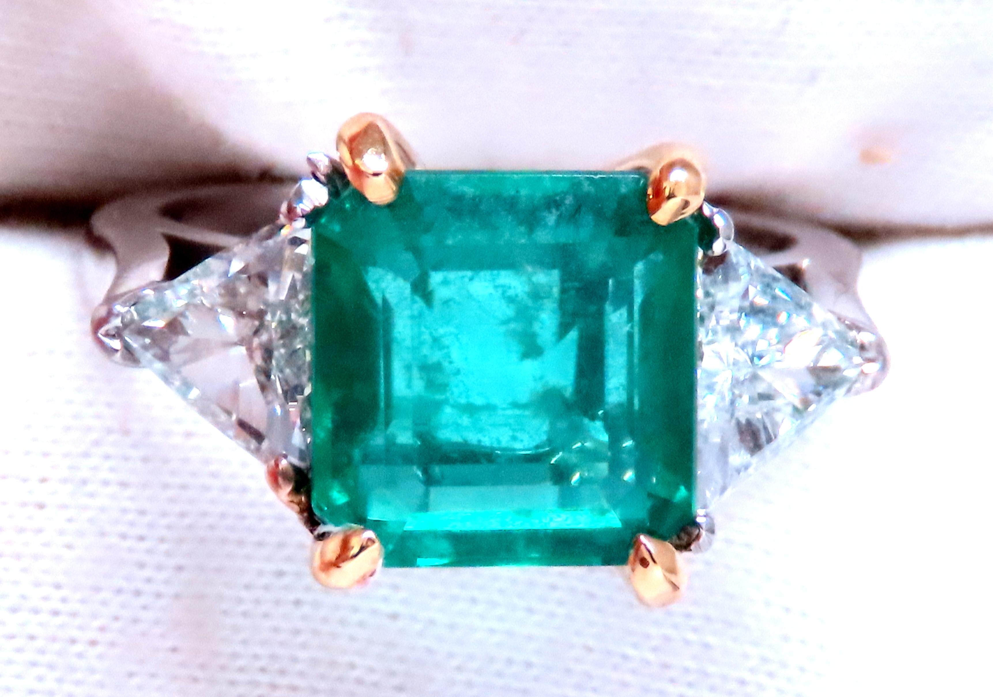 GIA Certified 3.97 Carat Natural Emerald (F1) with Trilliant Cut Diamond Platinum Ring 12414 - Perfect for Engagement, Anniversary & Luxury Jewelry Gifts