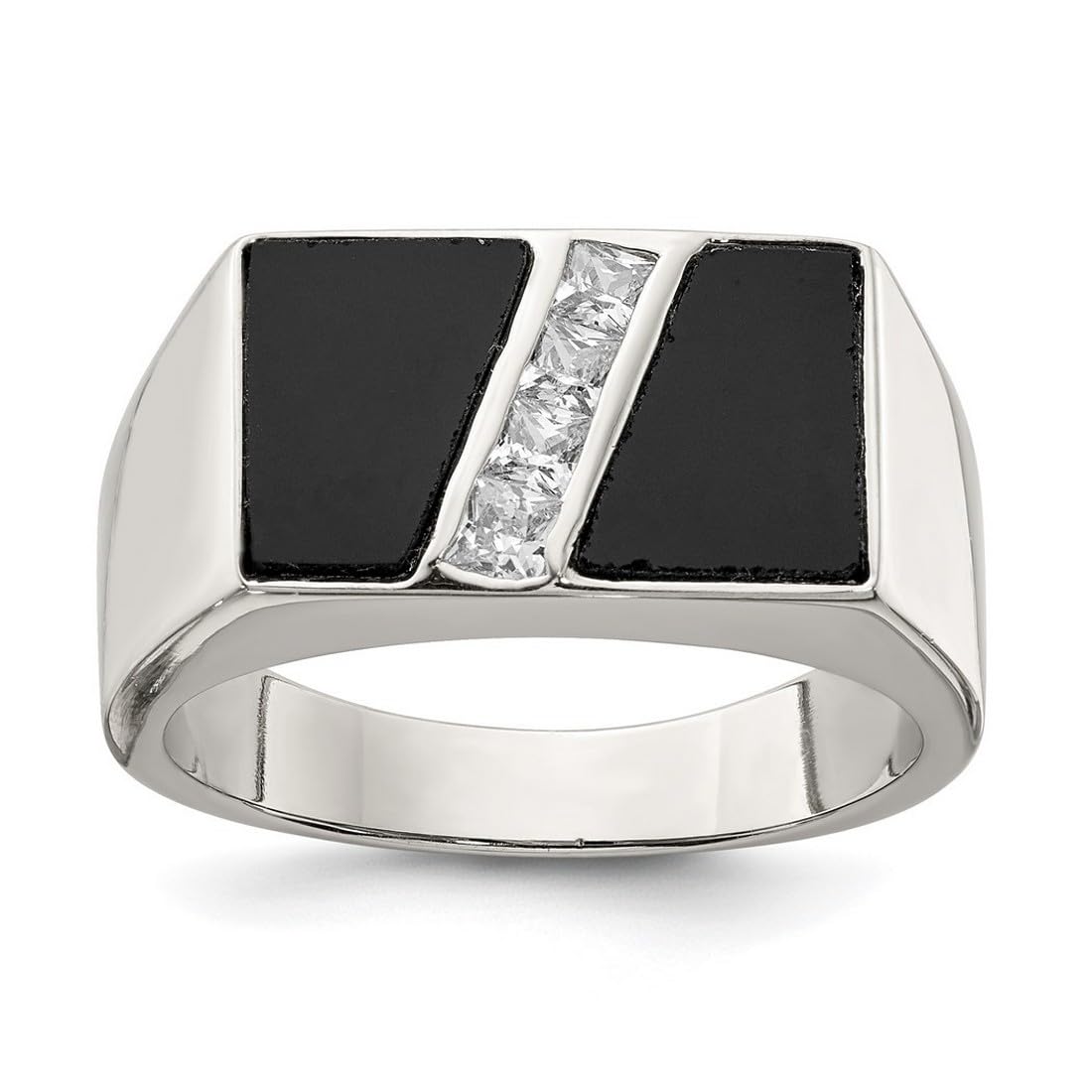 925 Sterling Silver Men's Cubic Zirconia & Simulated Onyx Ring - Polished Elegant Wedding Band, Anniversary Gift for Him, Perfect for Formal Events & Date Nights