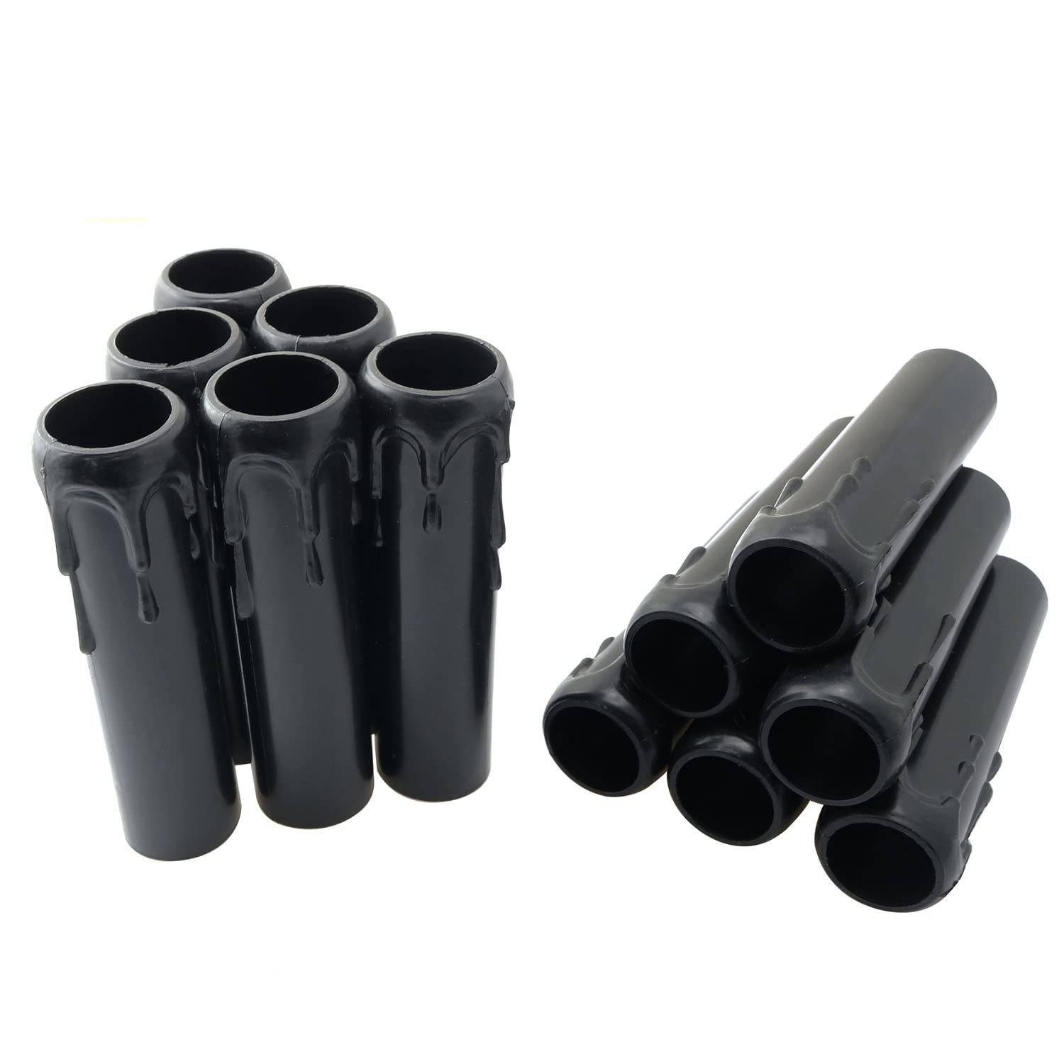 12PCS Black Plastic Candle Socket Covers 1x4 Inch - E12 Candelabra Base Slip-On Sleeves for Chandeliers, Lamps & Decorative Lighting - Durable Flame Guard for Home, Wedding & Restaurant Decor