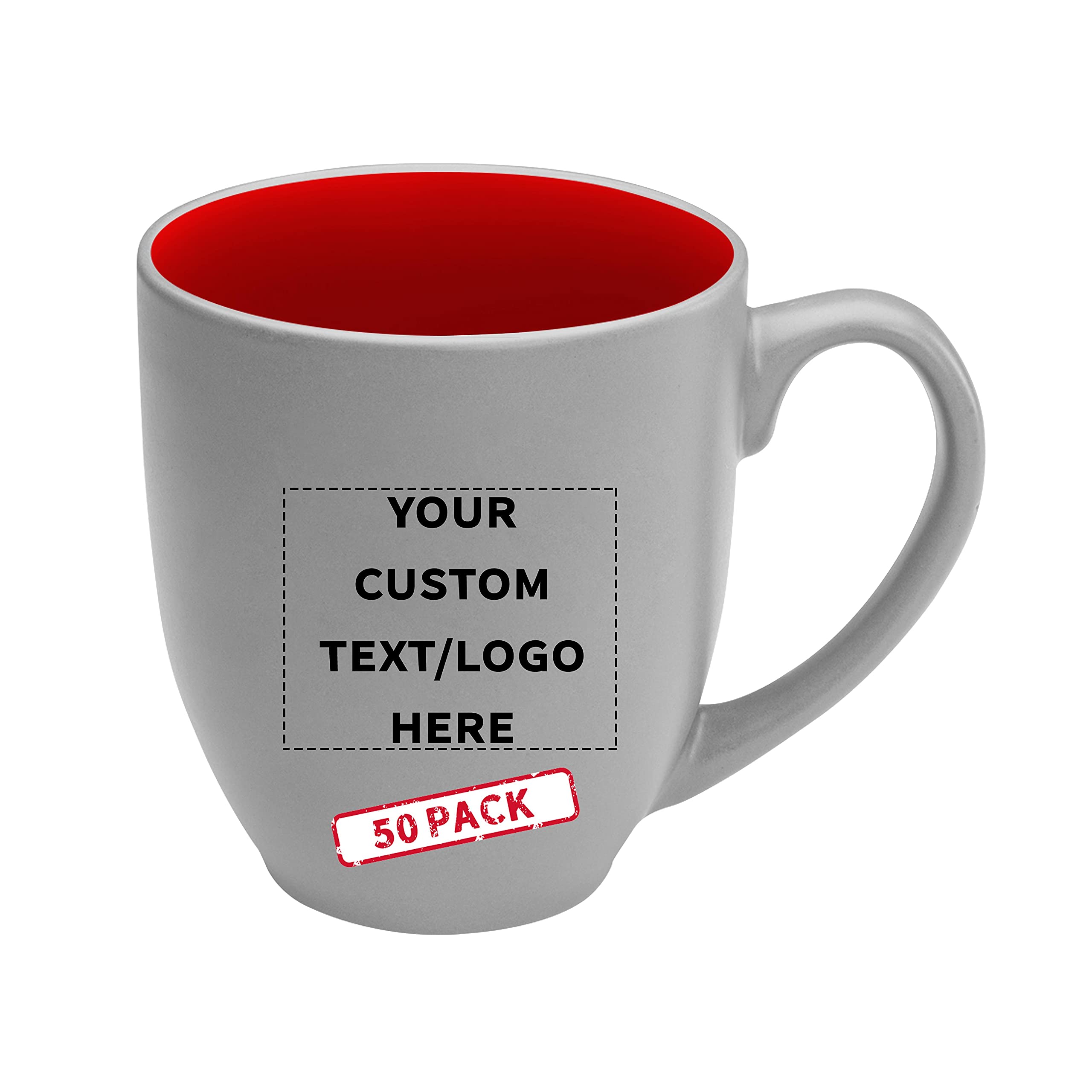 Custom 16oz Two-Tone Coffee Mugs Set of 50 - Personalized Bulk Pop Out Bistro Mugs for Coffee, Hot Cocoa & Beverages - Red - Perfect for Restaurants, Cafes & Corporate Gifts