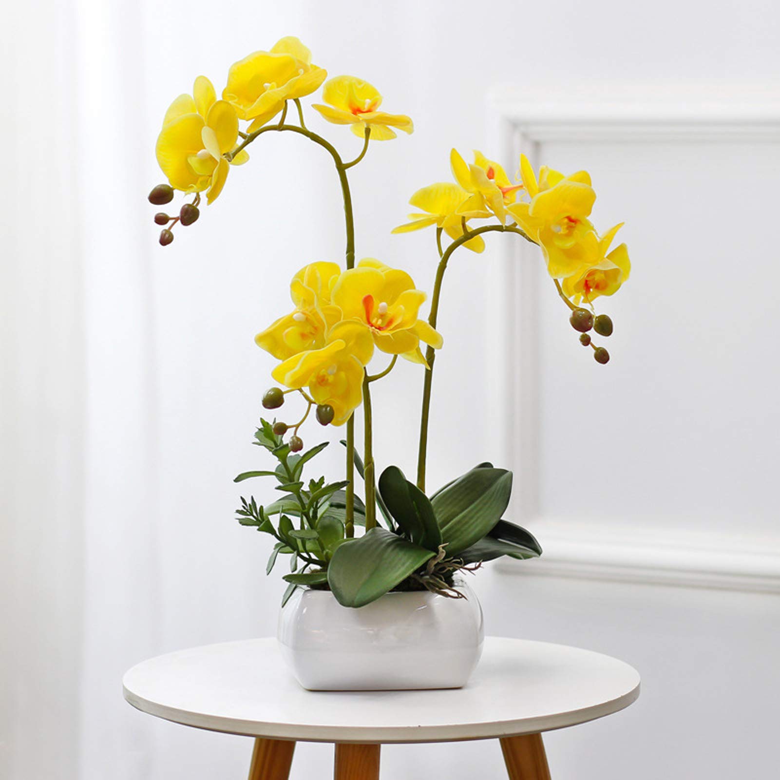 Realistic PU Phalaenopsis Orchid Artificial Plant - Elegant Silk Flower Bonsai for Home & Office Decor | Perfect for Living Room, Dining Table, Wedding Centerpiece & Gift